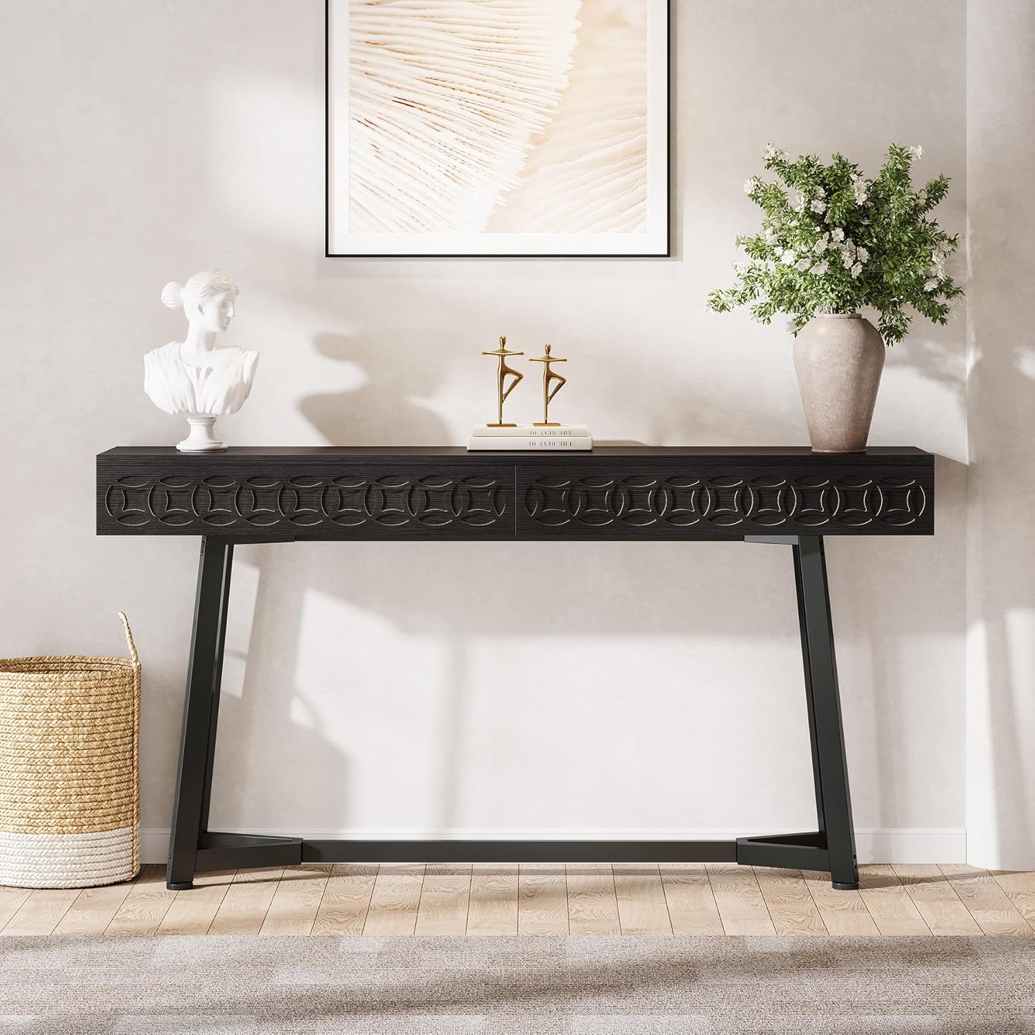 Tribesigns Moderna Mesa Consola de 140 cm, Mesa de sofá con 2 cajones Mesa de vestíbulo ara Entrada