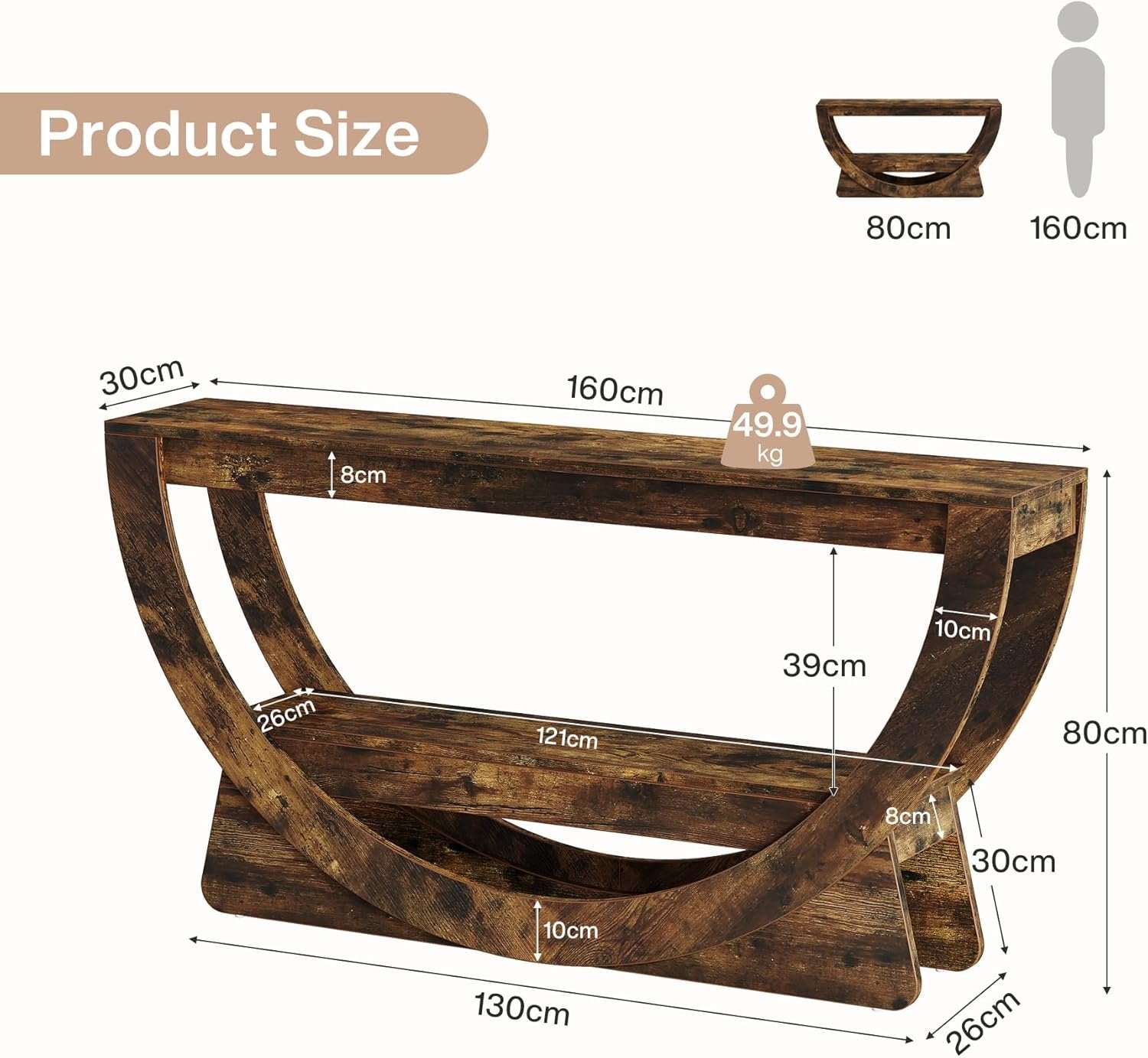 Tribesigns Mesa Consola de 160 cm, Industrial Mesa de Entrada con estantes de 2 Niveles