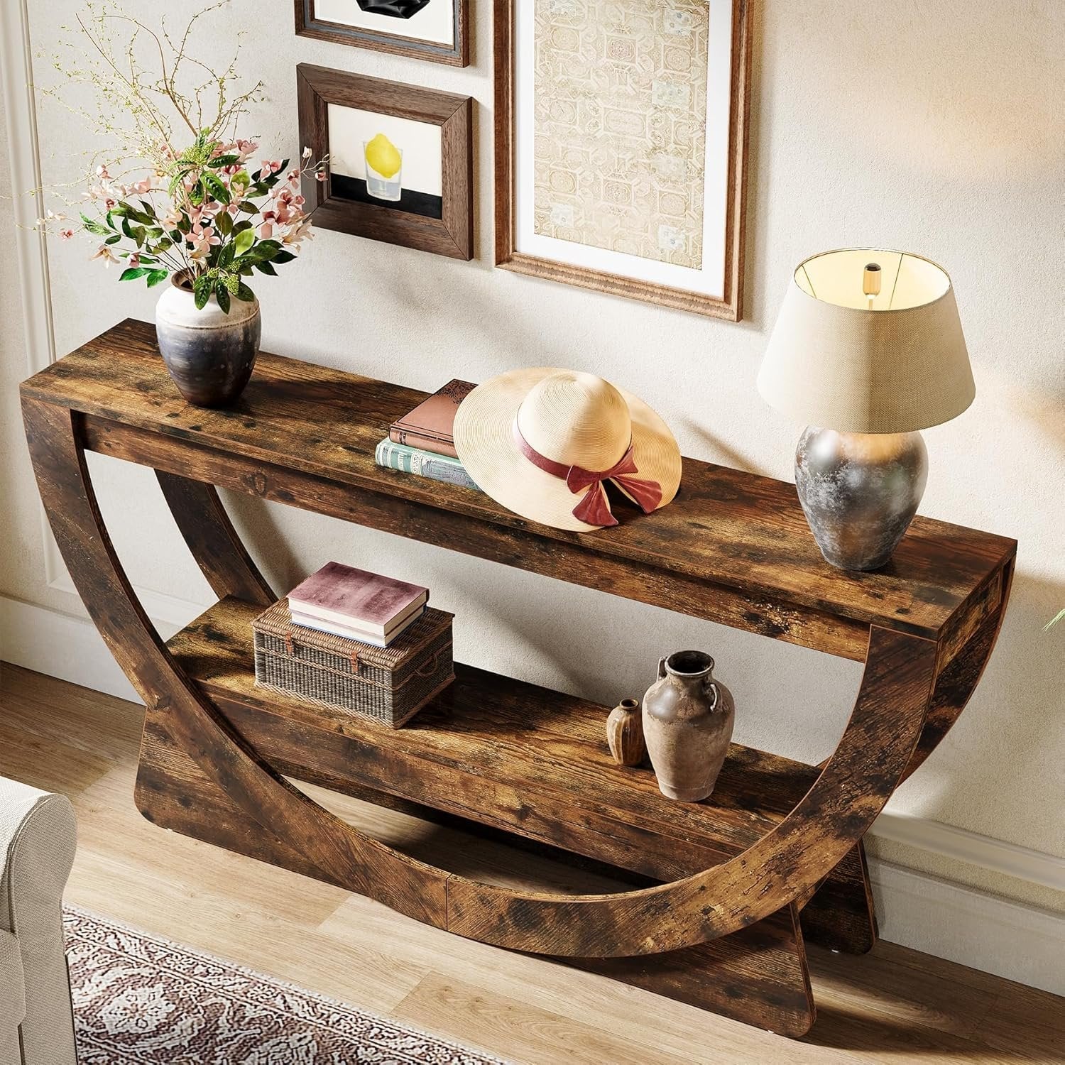Tribesigns Mesa Consola de 160 cm, Industrial Mesa de Entrada con estantes de 2 Niveles