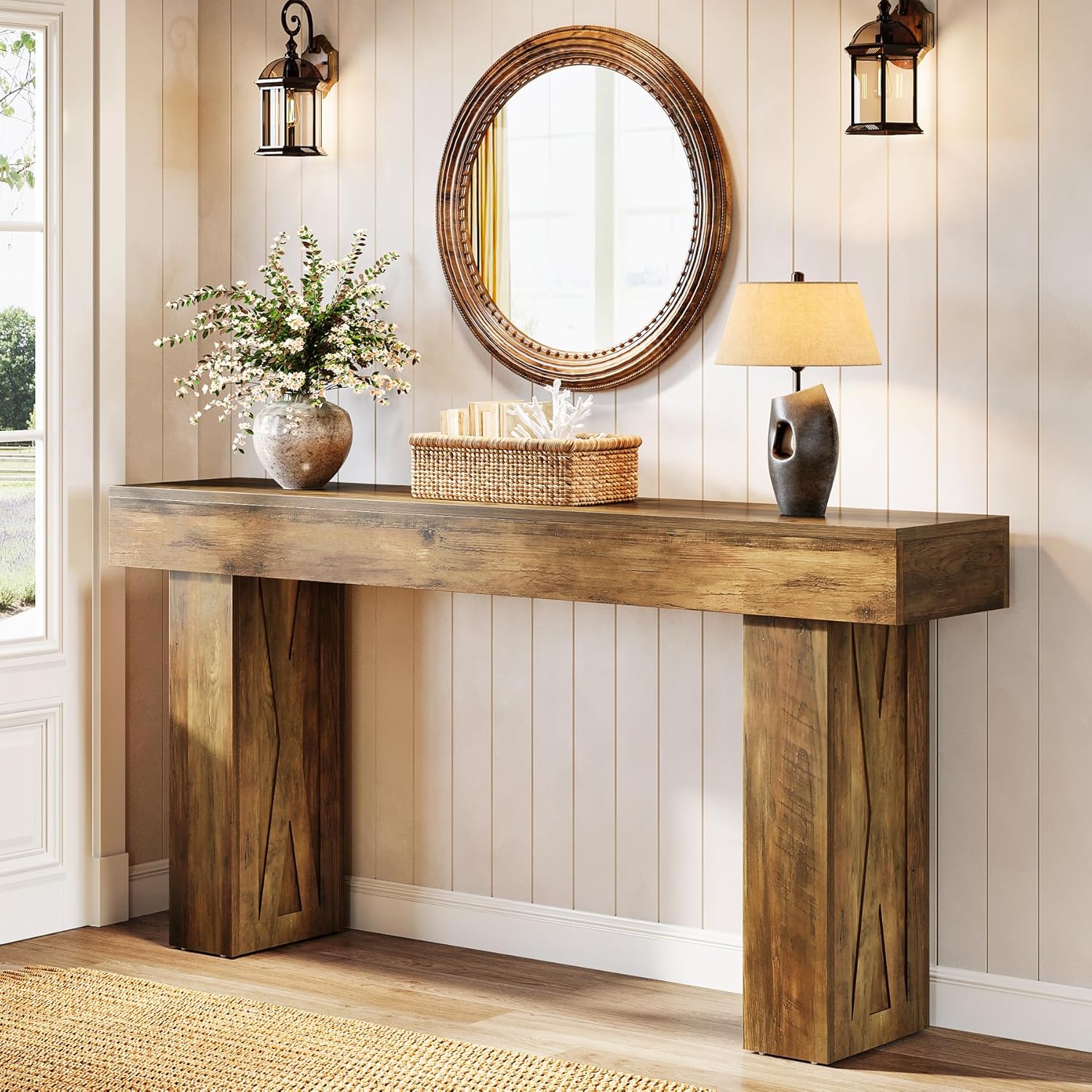 Tribesigns Mesa consola estrecha de 160 cm, Moderna mesa de sofá para pasillo
