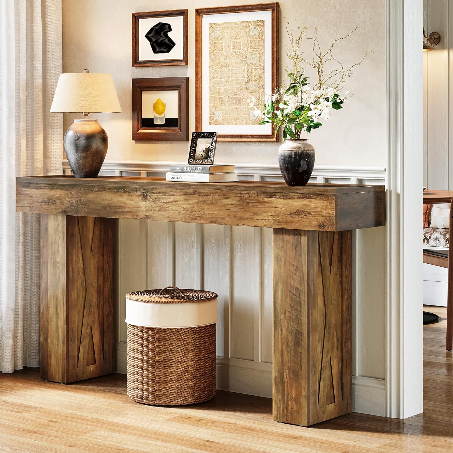 Tribesigns Mesa consola estrecha de 160 cm, Moderna mesa de sofá para pasillo