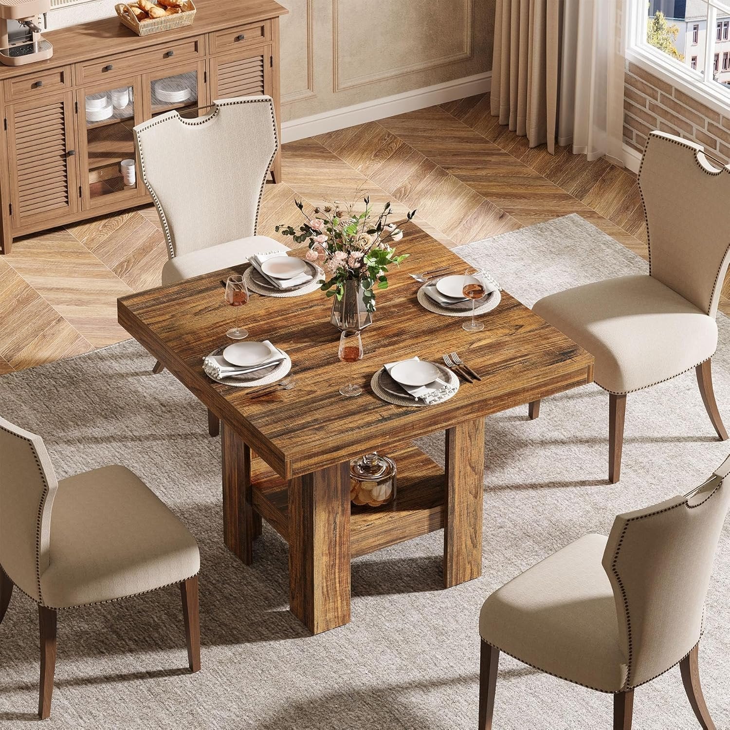 Tribesigns Mesa de comedor para 2 personas, 80 x 80 x 75 cm, Cuadrada estilo industrial