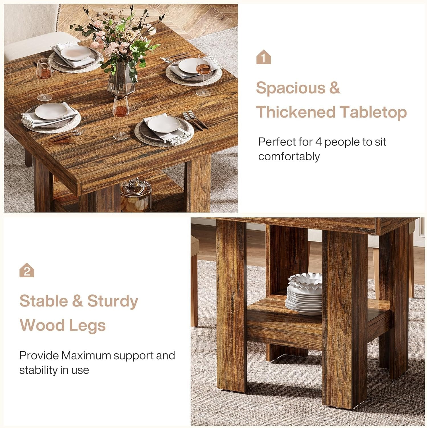 Tribesigns Mesa de comedor para 2 personas, 80 x 80 x 75 cm, Cuadrada estilo industrial