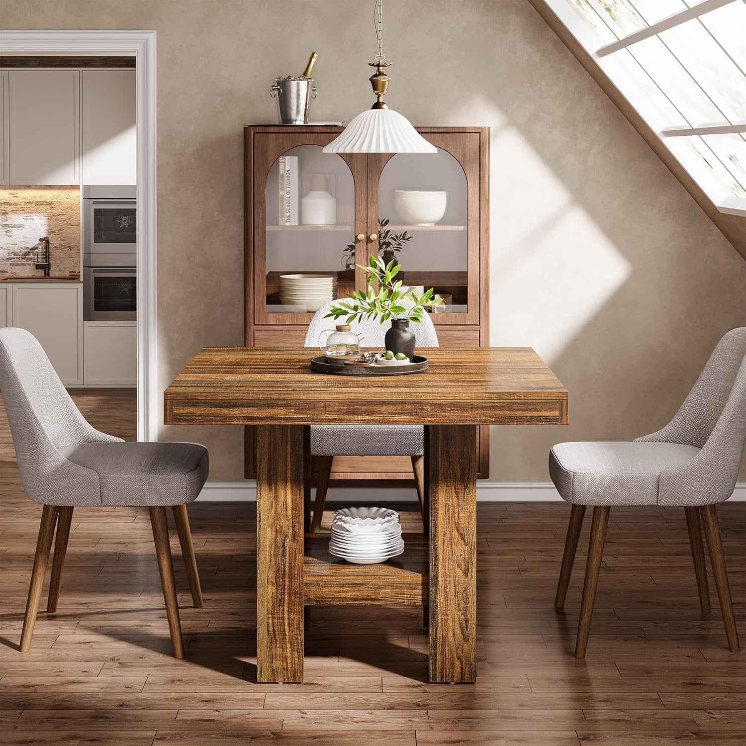 Tribesigns Mesa de comedor para 2 personas, 80 x 80 x 75 cm, Cuadrada estilo industrial