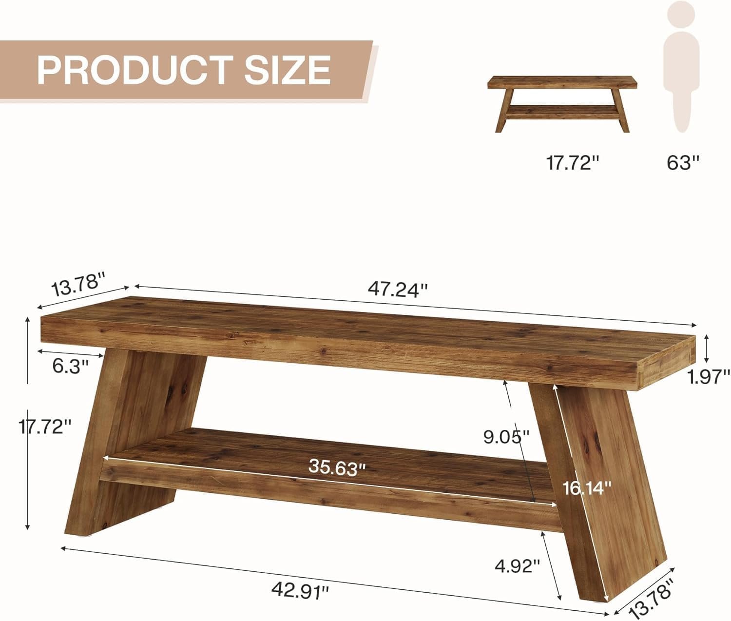 Tribesigns Banco de entrada de dos niveles, Banco de pasillo de madera maciza con estantes abiertos
