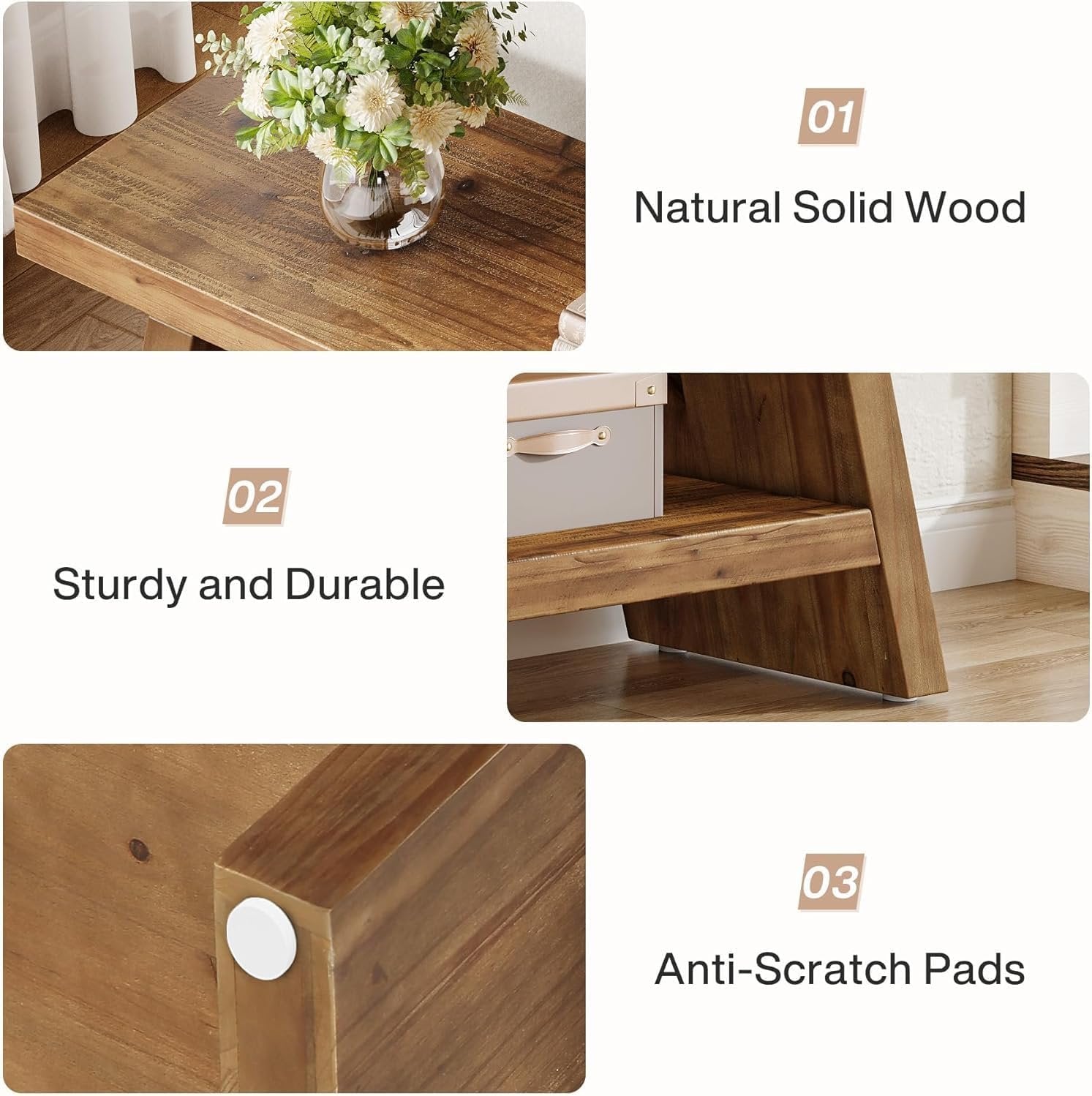 Tribesigns Banco de entrada de dos niveles, Banco de pasillo de madera maciza con estantes abiertos