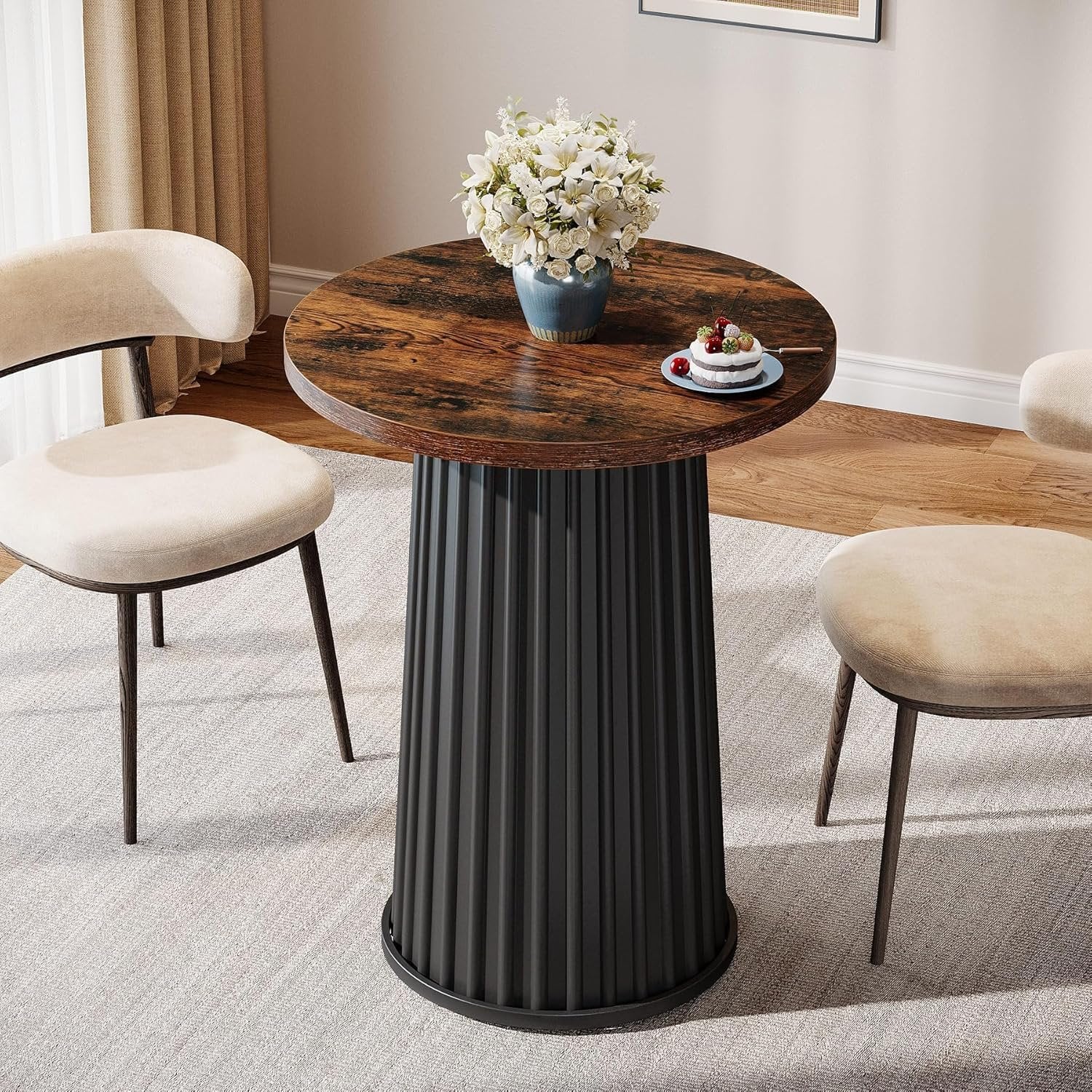 Tribesigns Mesa de comedor redonda de 60 cm moderna y redonda con base de metal para espacios pequeños
