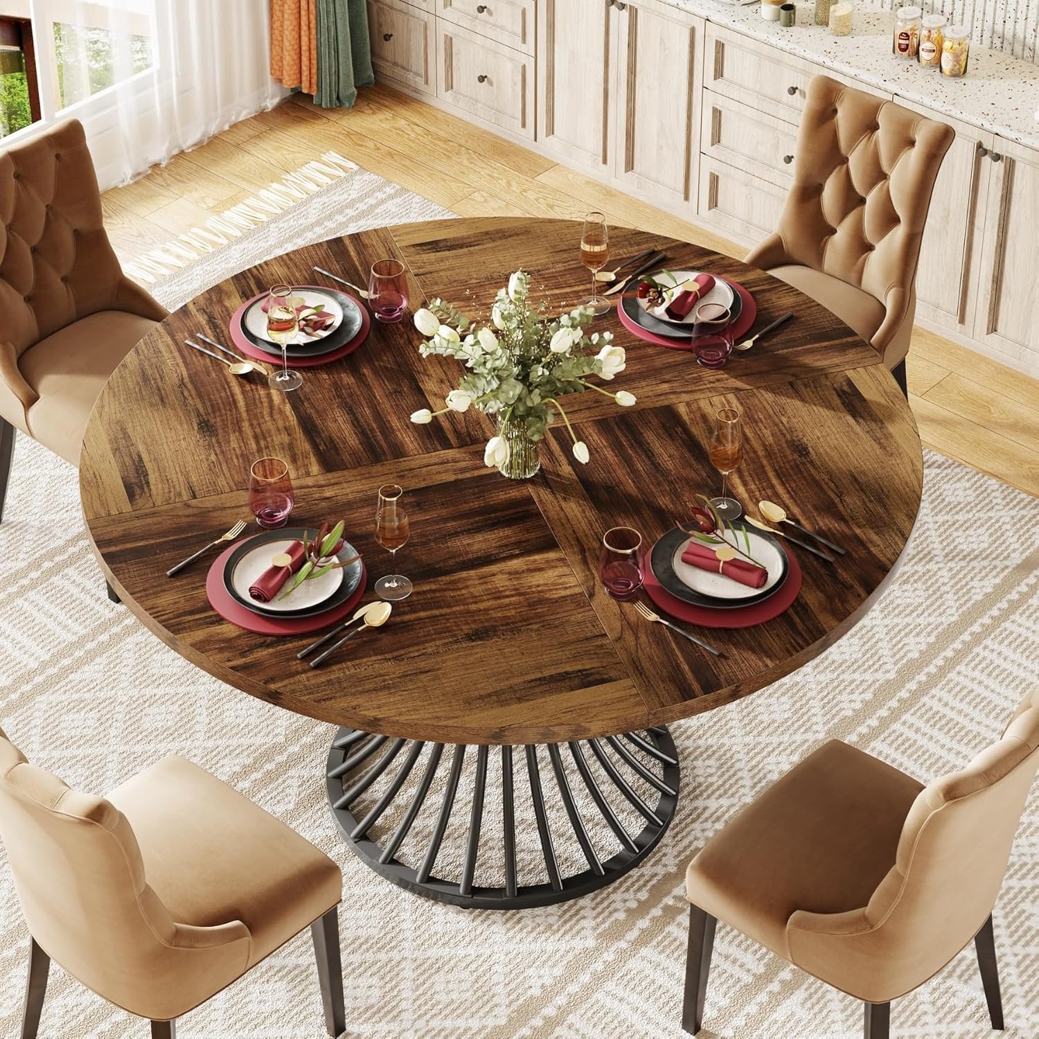Tribesigns Mesa de comedor redonda para 4 – 6 personas, Mesa de comedor