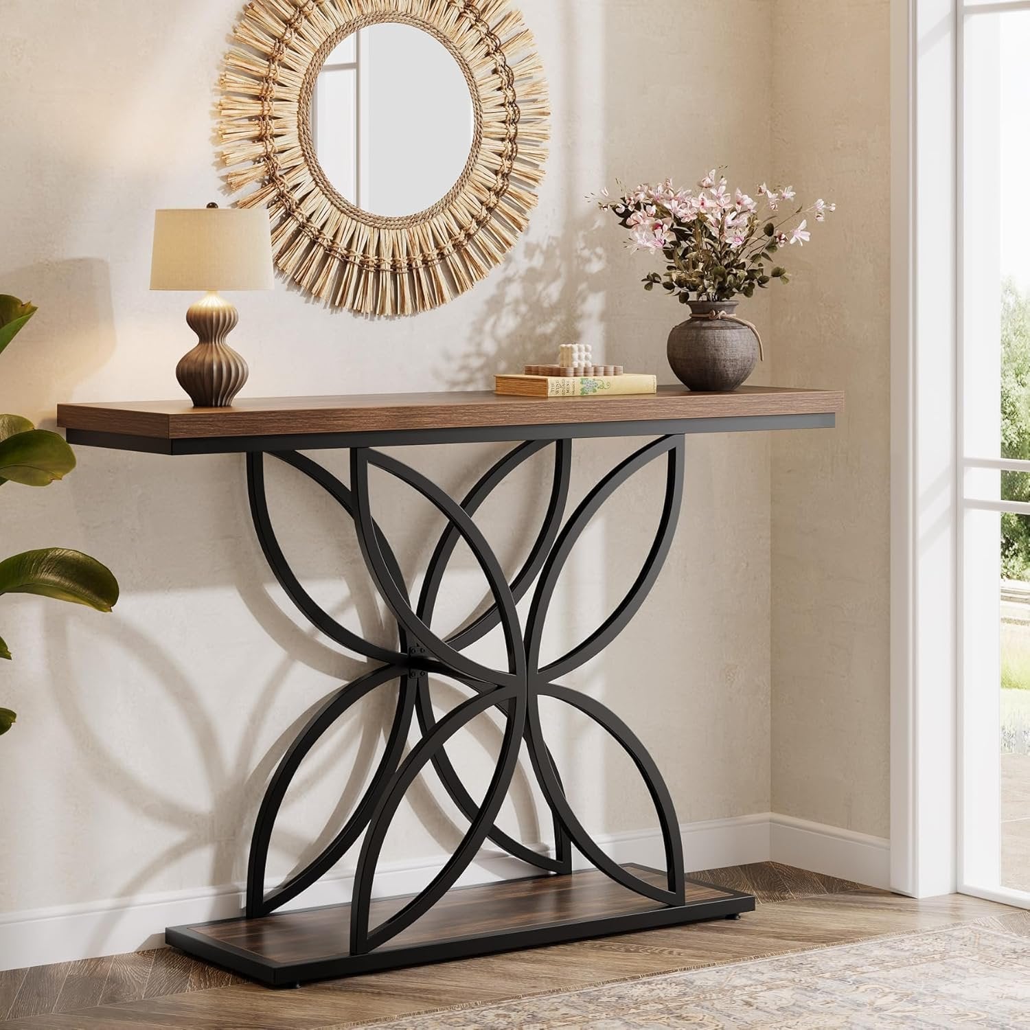 Tribesigns Mesa consola industrial para entrada, Mesa de sofá con base metálica de mariposa única