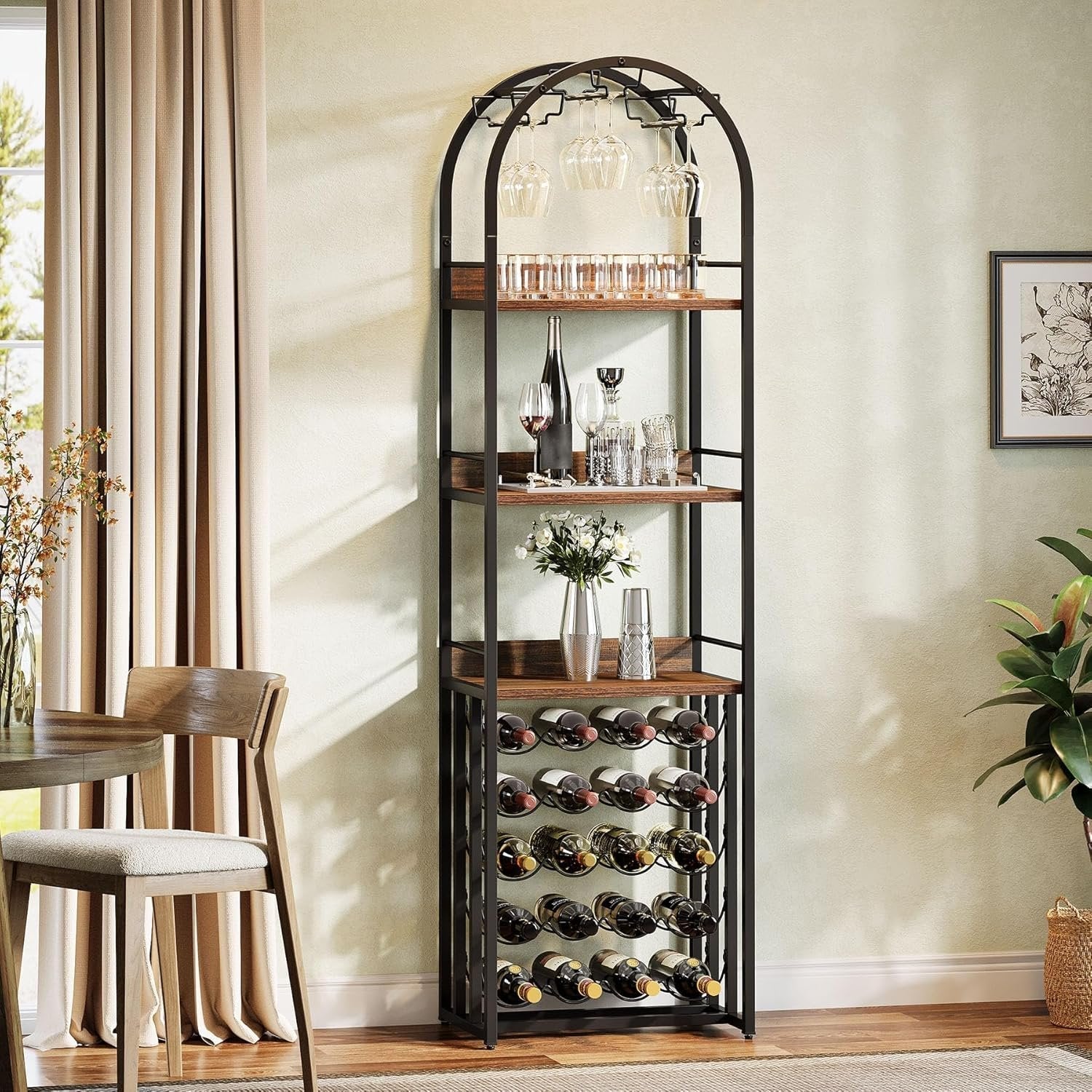 Tribesigns Botellero metálico con soporte para copas y almacenamiento para bodega