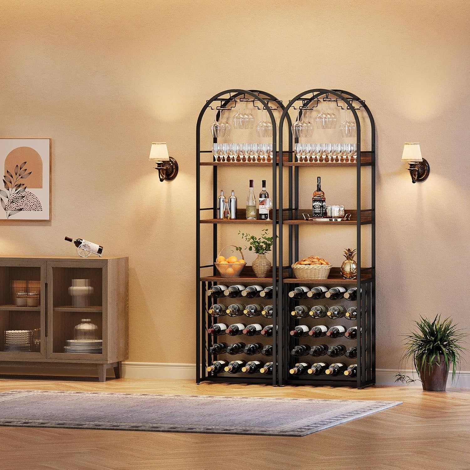 Tribesigns Botellero metálico con soporte para copas y almacenamiento para bodega