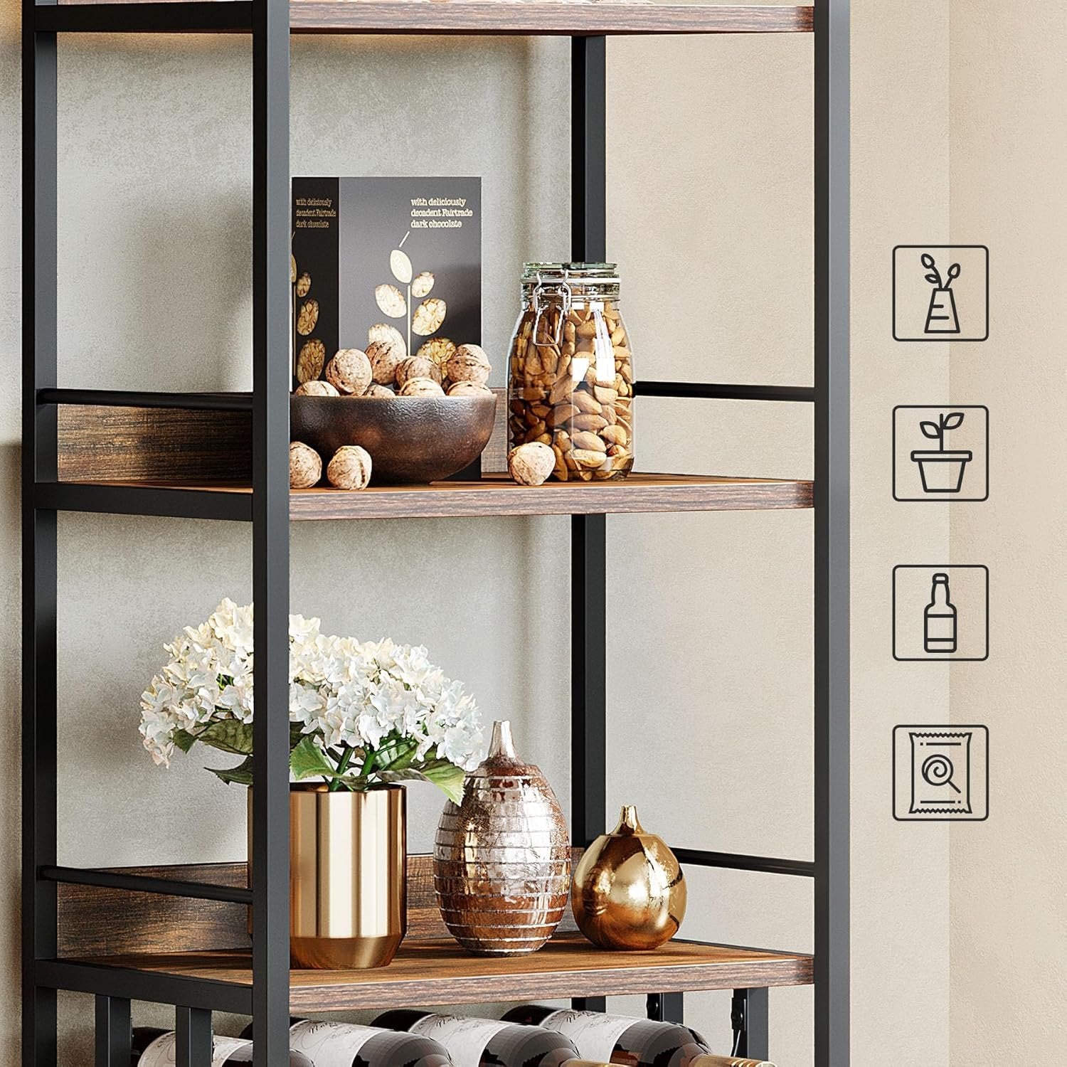 Tribesigns Botellero metálico con soporte para copas y almacenamiento para bodega