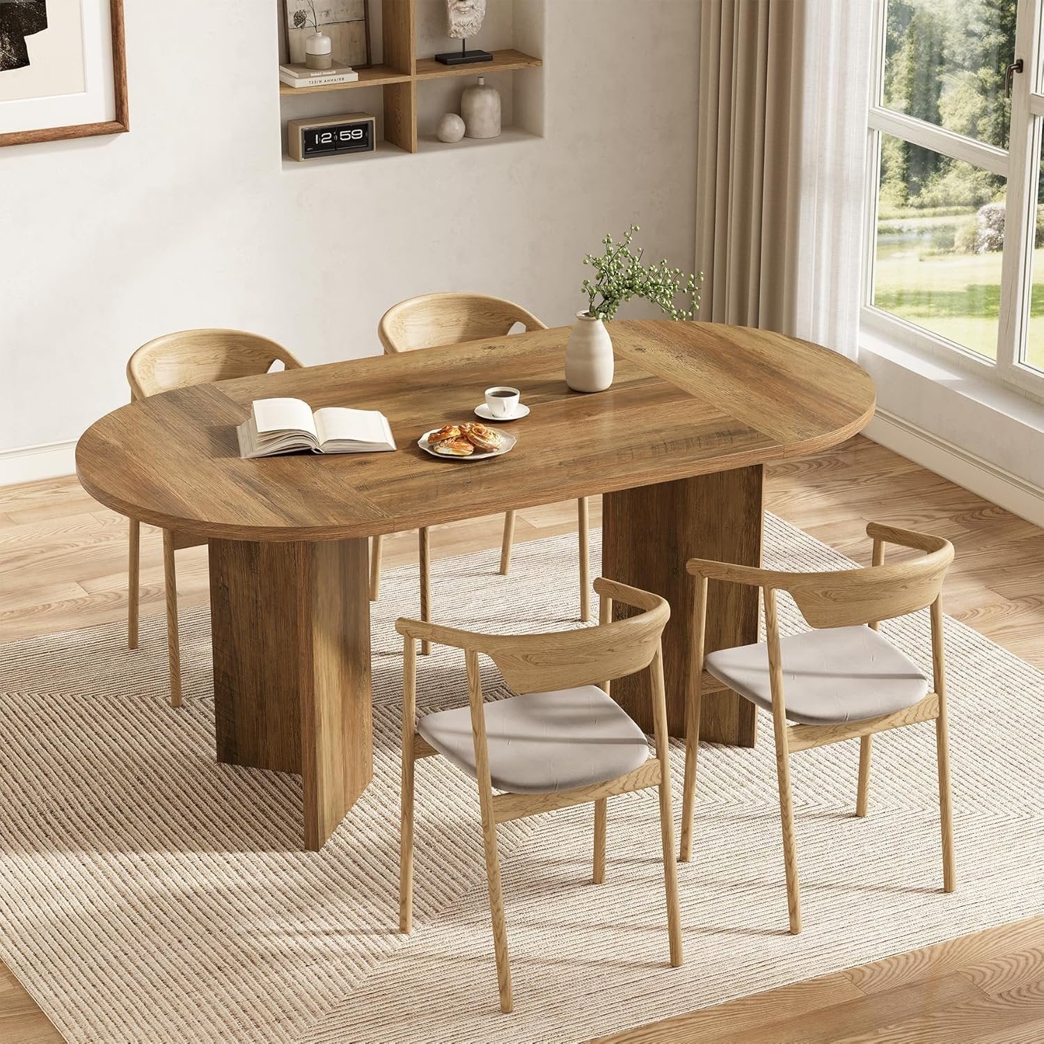 Tribesigns Mesa de comedor ovalada rústica de 160 cm para 4-6 personas