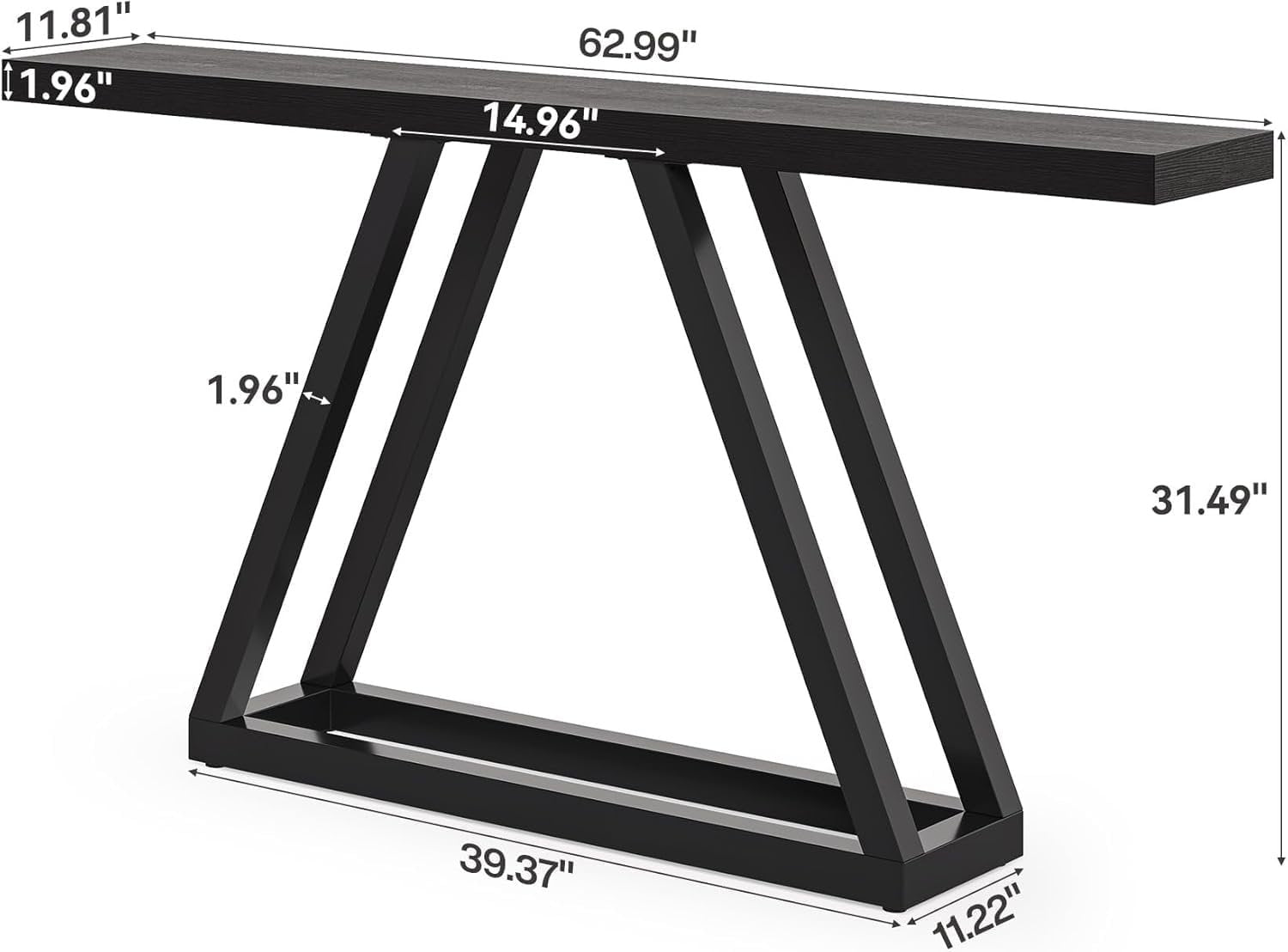 Tribesigns Consola industrial estrecha de 160 cm, Moderna mesa de entrada negra para salón y pasillo