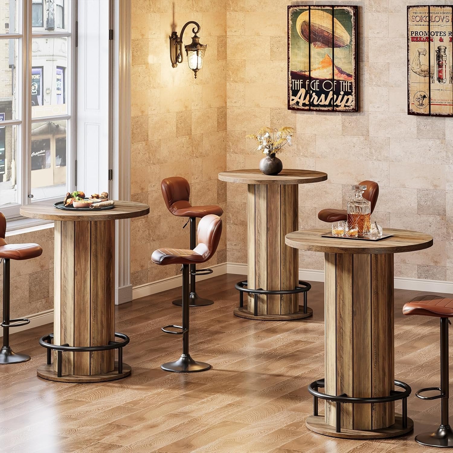 Tribesigns Mesa alta de 100 cm de alto, Mesa alta redonda Mesa de 80 x 80 cm para cocina