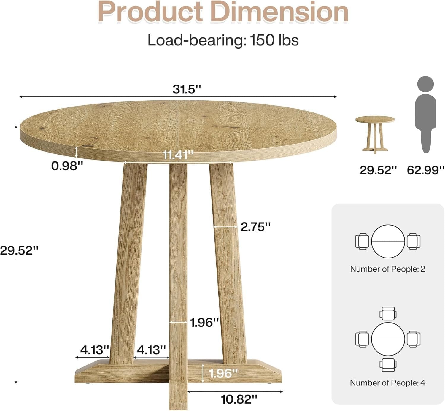 Tribesigns Mesa de comedor redonda, Mesa de cocina para comedor y sala de estar Mesas de comedor de 80 cm