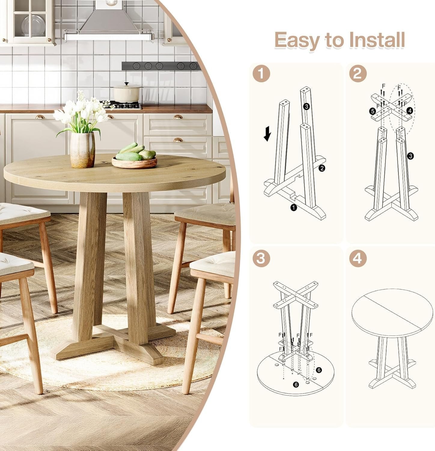 Tribesigns Mesa de comedor redonda, Mesa de cocina para comedor y sala de estar Mesas de comedor de 80 cm