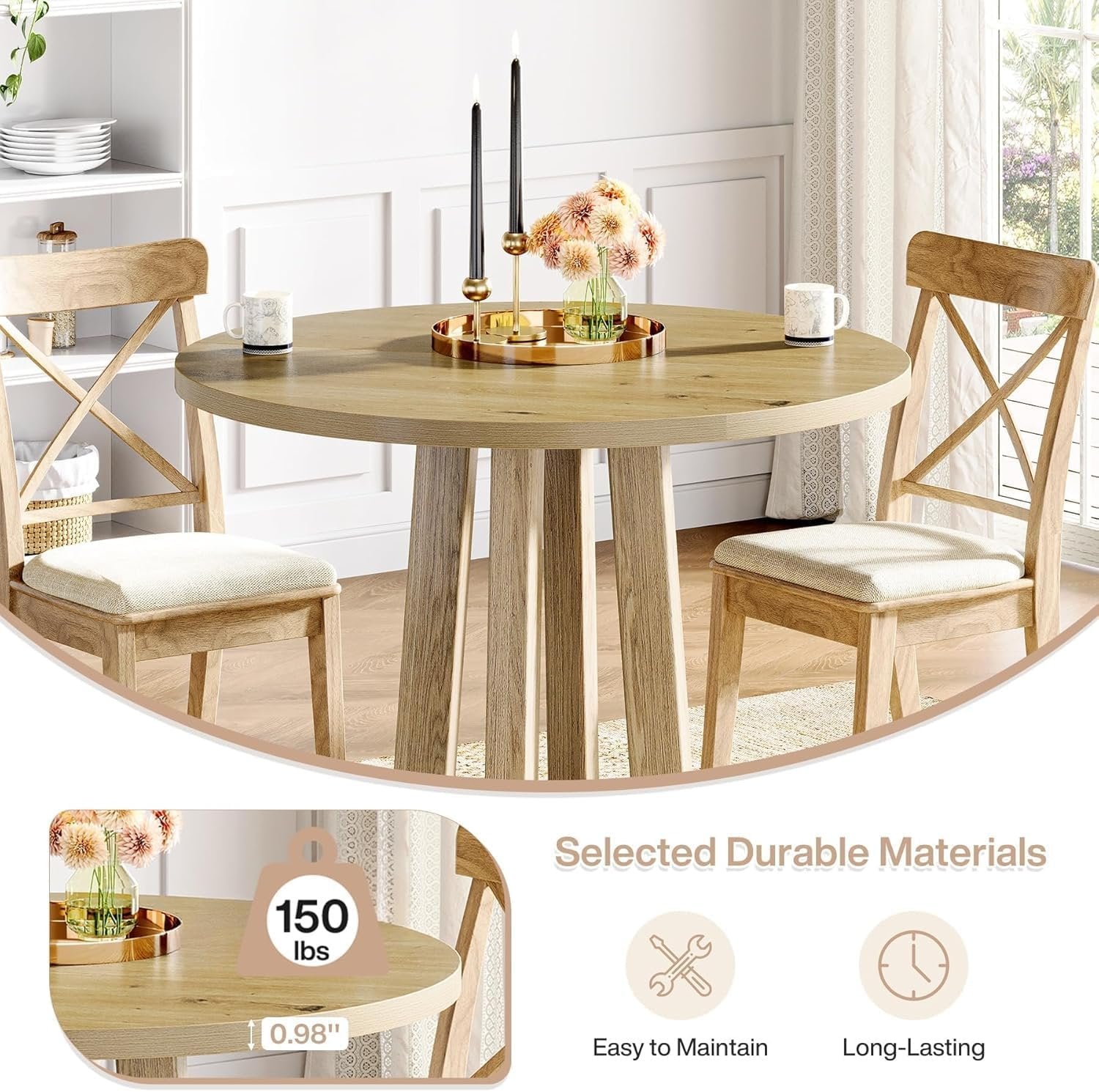 Tribesigns Mesa de comedor redonda, Mesa de cocina para comedor y sala de estar Mesas de comedor de 80 cm