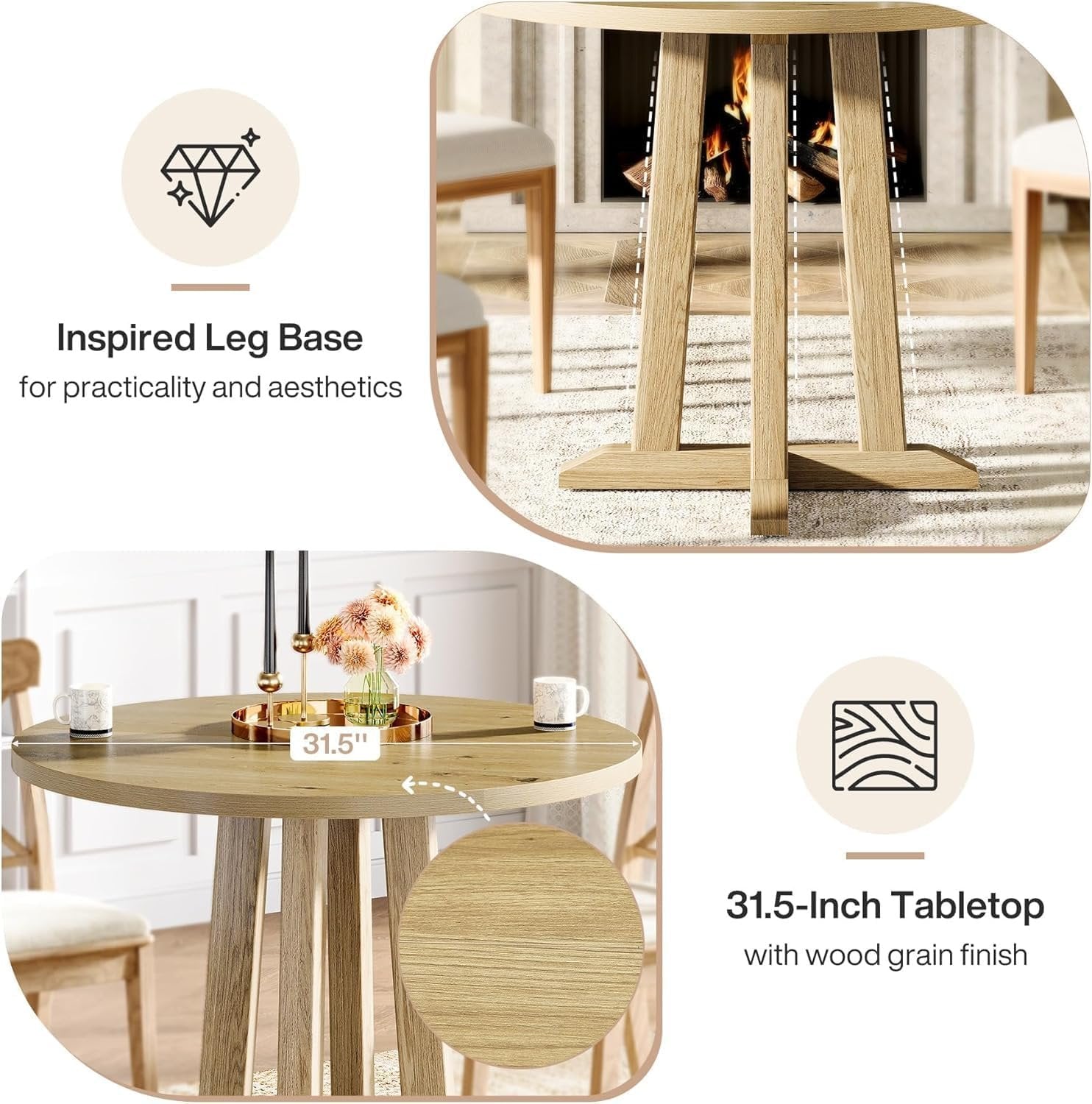 Tribesigns Mesa de comedor redonda, Mesa de cocina para comedor y sala de estar Mesas de comedor de 80 cm