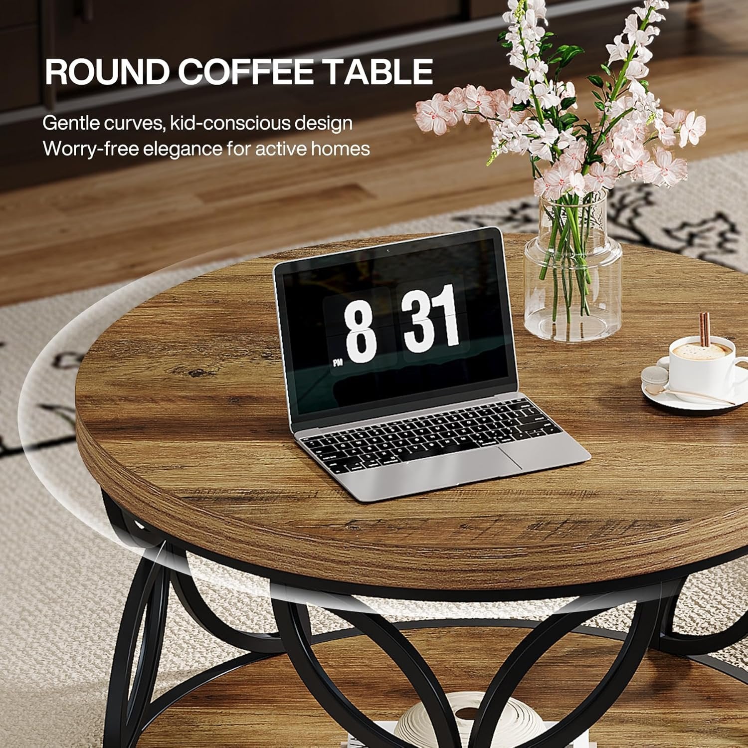 Tribesigns Mesa de centro redonda de 80 cm con espacio de almacenamiento, Mesa de salón de 2 niveles