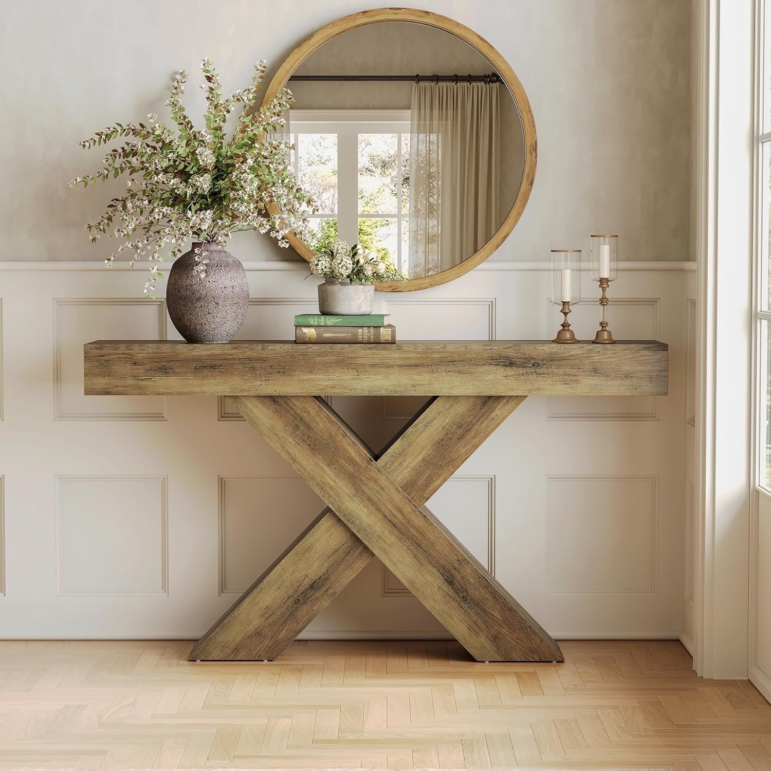Tribesigns Muebles Entrada Recibidor Consola 140×30×85 cm, Mesa Consola Estrecha con Diseño en X