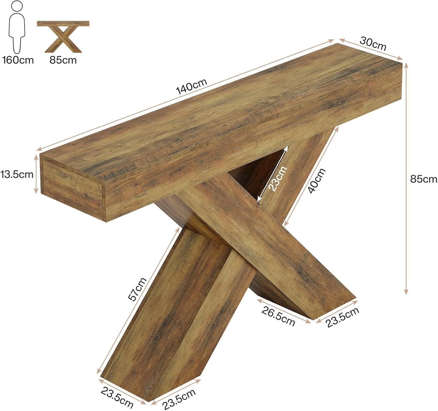 Tribesigns Muebles Entrada Recibidor Consola 140×30×85 cm, Mesa Consola Estrecha con Diseño en X