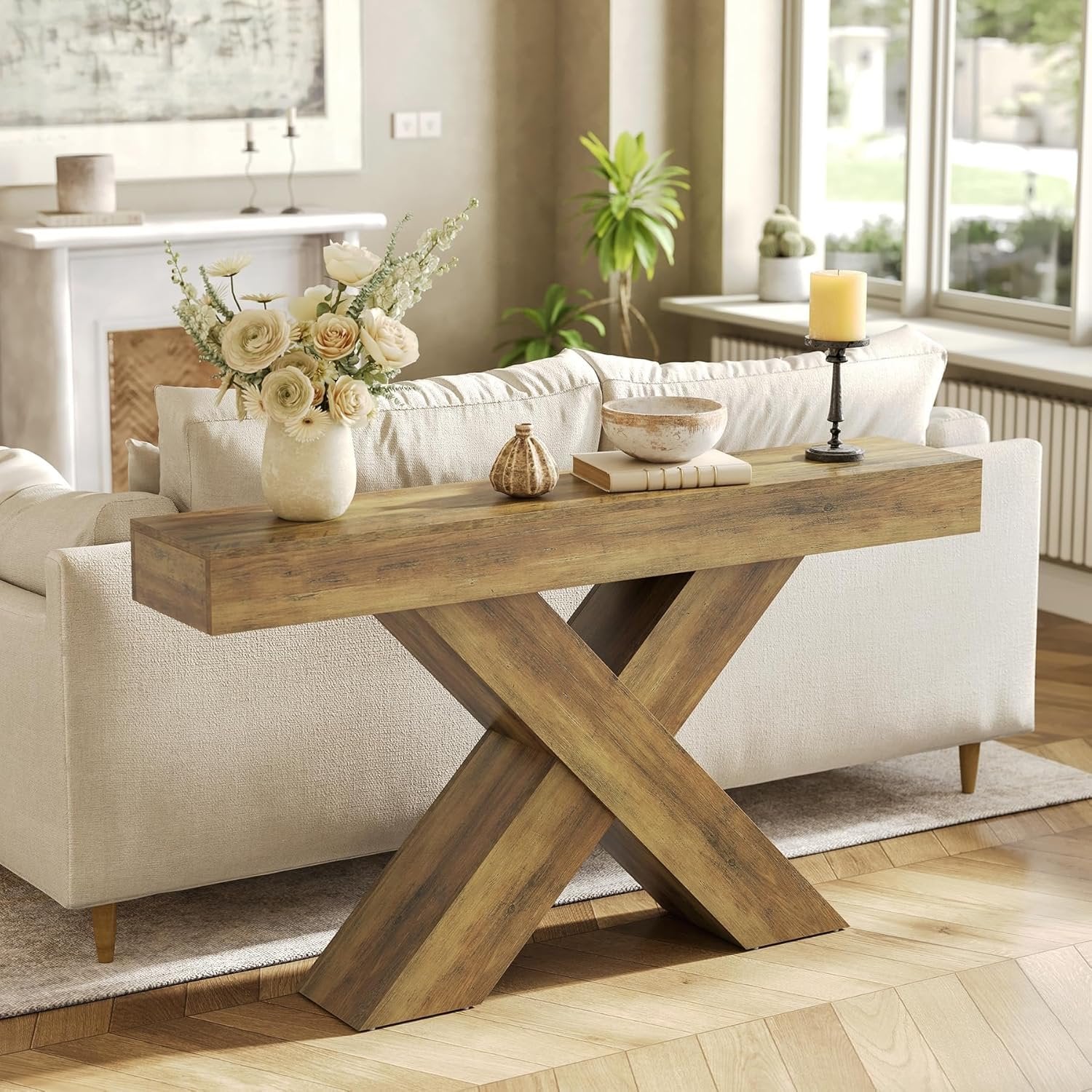 Tribesigns Muebles Entrada Recibidor Consola 140×30×85 cm, Mesa Consola Estrecha con Diseño en X