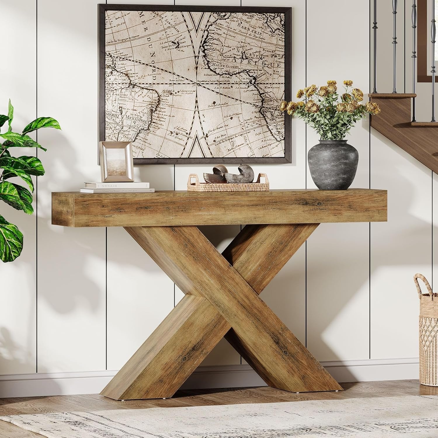 Tribesigns Muebles Entrada Recibidor Consola 140×30×85 cm, Mesa Consola Estrecha con Diseño en X