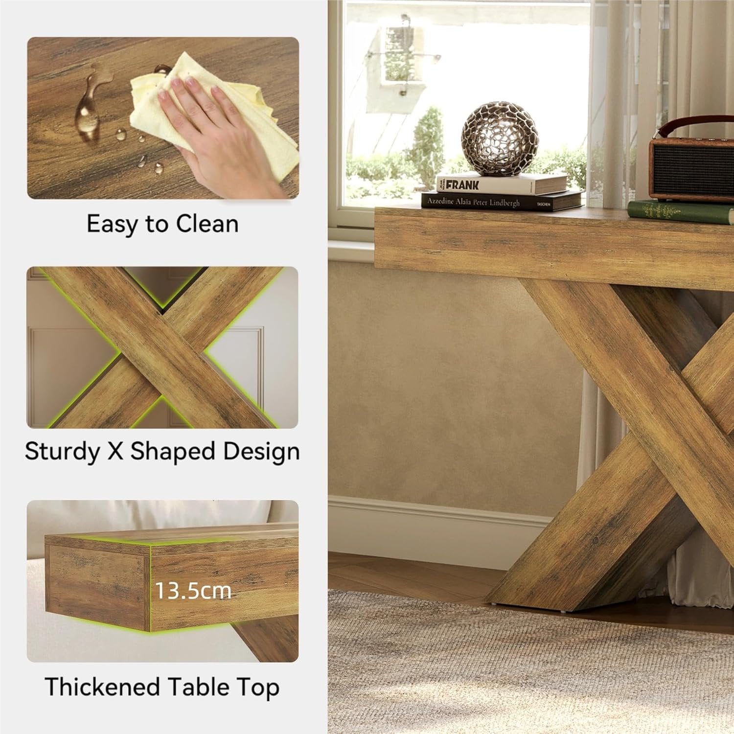 Tribesigns Muebles Entrada Recibidor Consola 140×30×85 cm, Mesa Consola Estrecha con Diseño en X