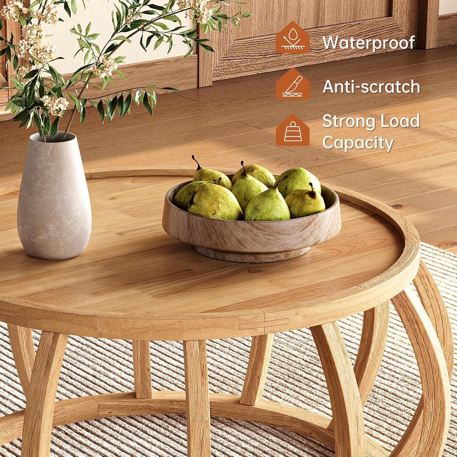 TRIBEWOOD Mesa de Centro Redonda, Mesa de Centro de Madera Maciza de 80 cm Mesa de Salón o Comedor