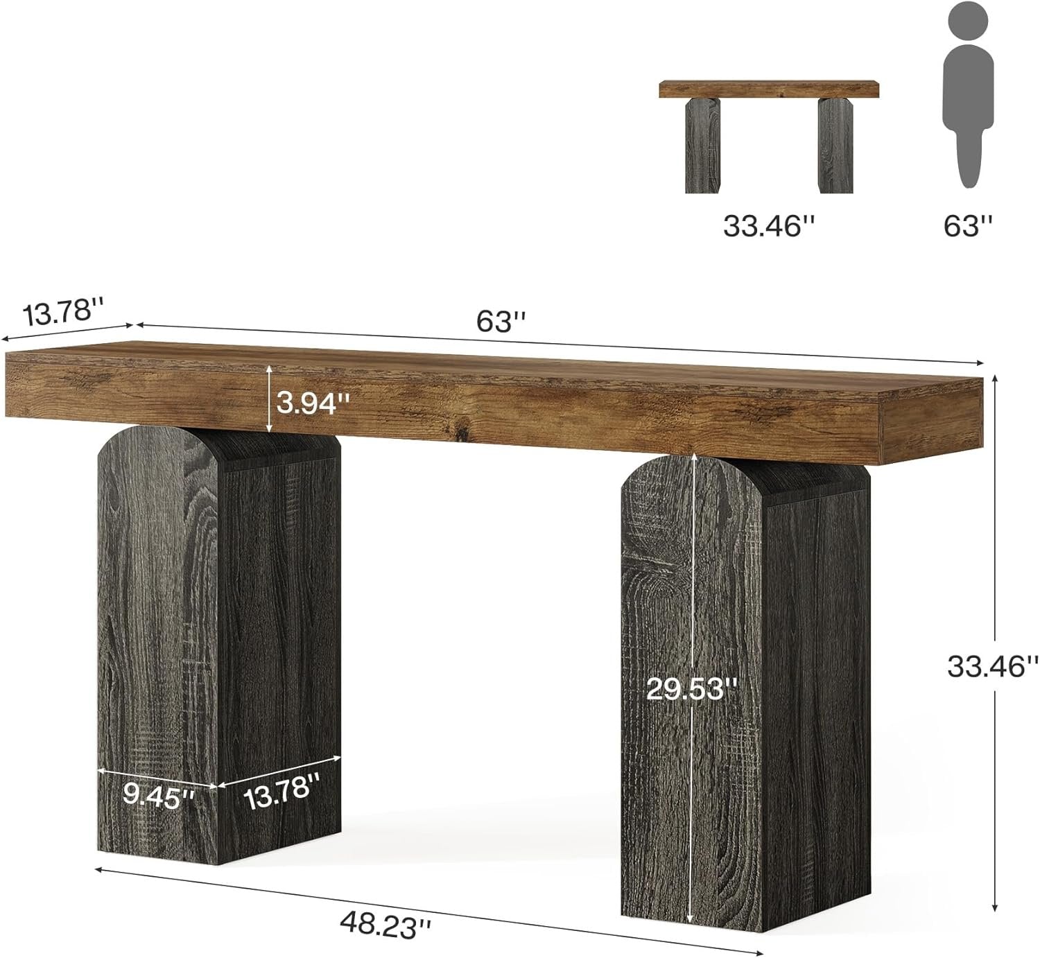 Tribesigns Mesa de recibidor de 160 cm de largo, Estilo rústico con dos patas curvas