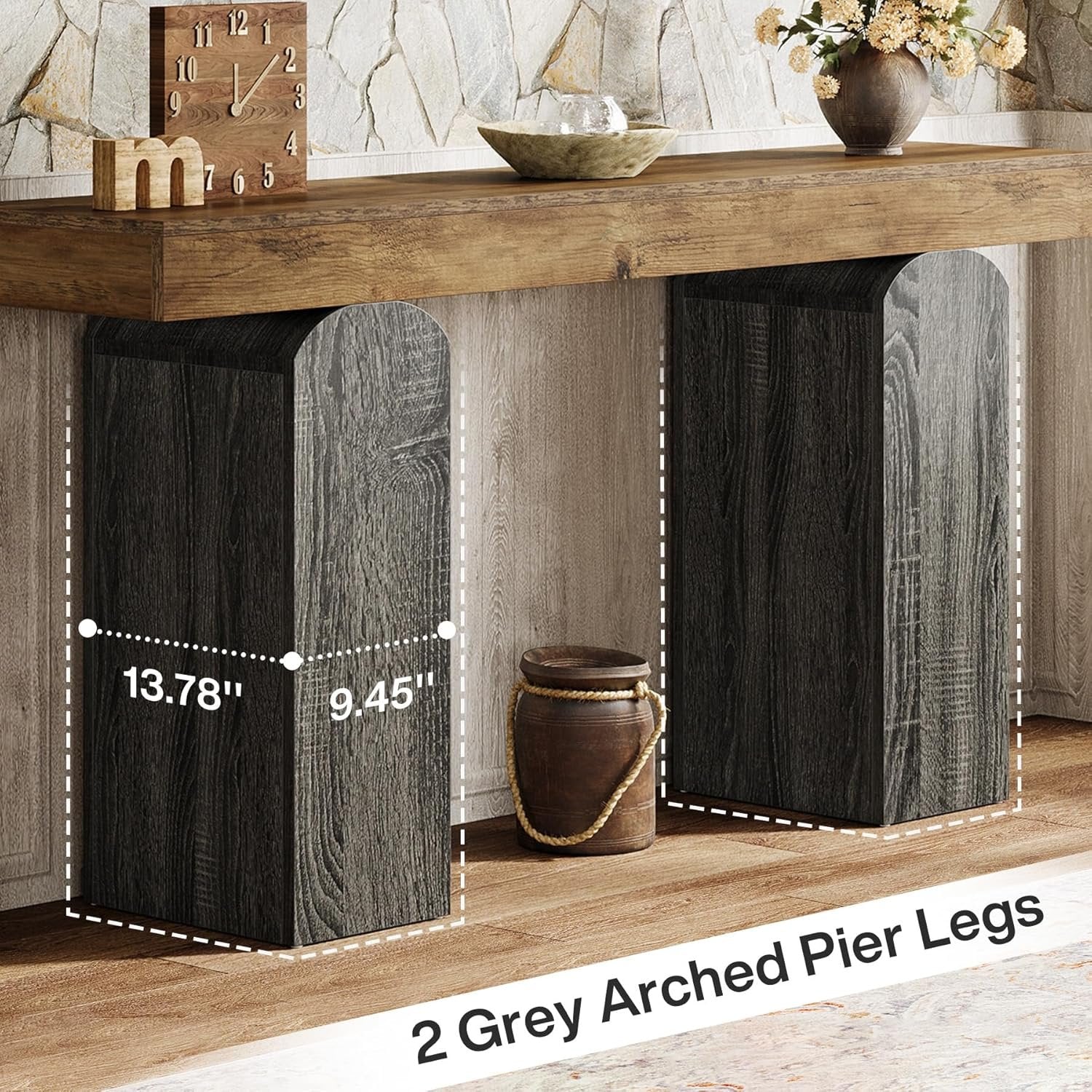 Tribesigns Mesa de recibidor de 160 cm de largo, Estilo rústico con dos patas curvas