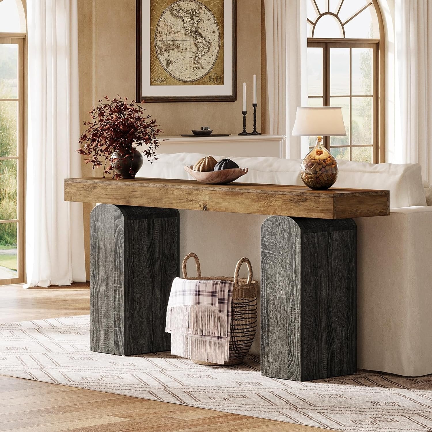 Tribesigns Mesa de recibidor de 160 cm de largo, Estilo rústico con dos patas curvas