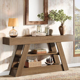 Tribesigns Farmhouse Mesa consola de 160 cm, Mesa de sofá rústica con 3 niveles de almacenamiento 3