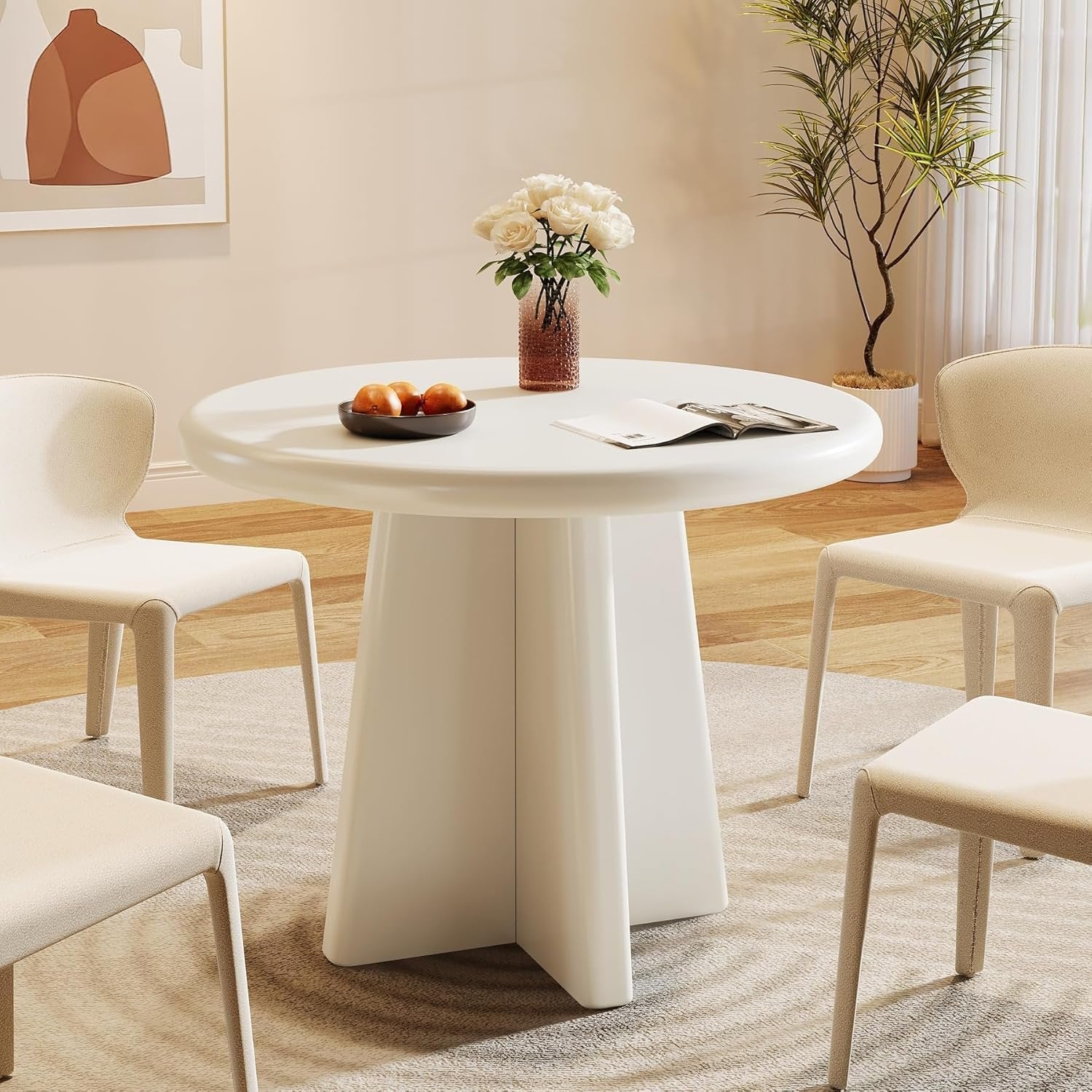 Tribesigns Mesa de comedor redonda pequeña para 4 personas, Mesa de comedor de 80 cm