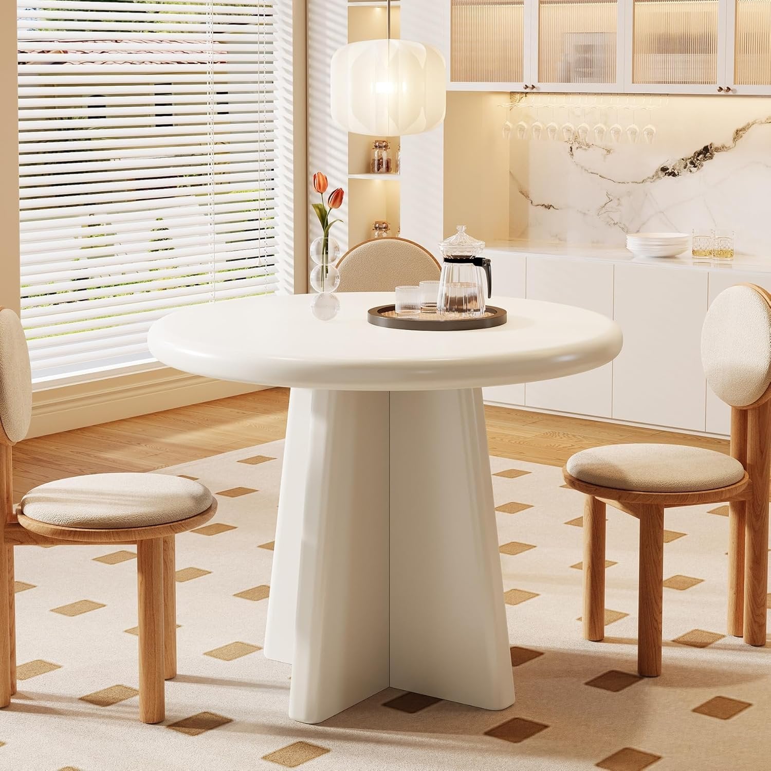 Tribesigns Mesa de comedor redonda pequeña para 4 personas, Mesa de comedor de 80 cm