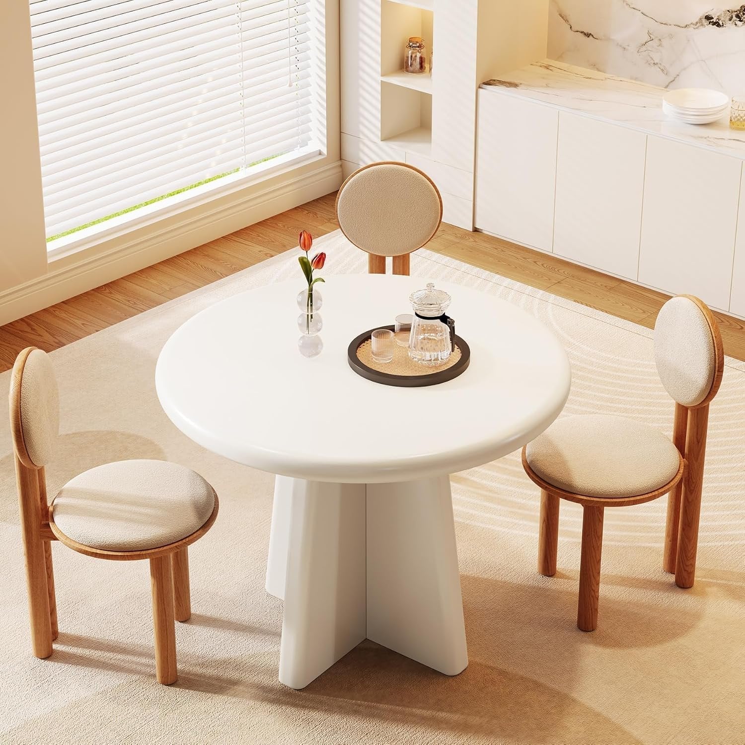 Tribesigns Mesa de comedor redonda pequeña para 4 personas, Mesa de comedor de 80 cm