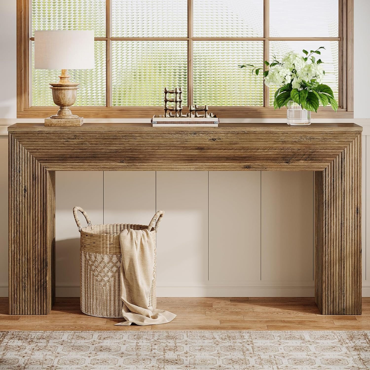 Tribesigns Consola de entrada de 160 cm con diseño acanalado, Mesa auxiliar de estilo industrial