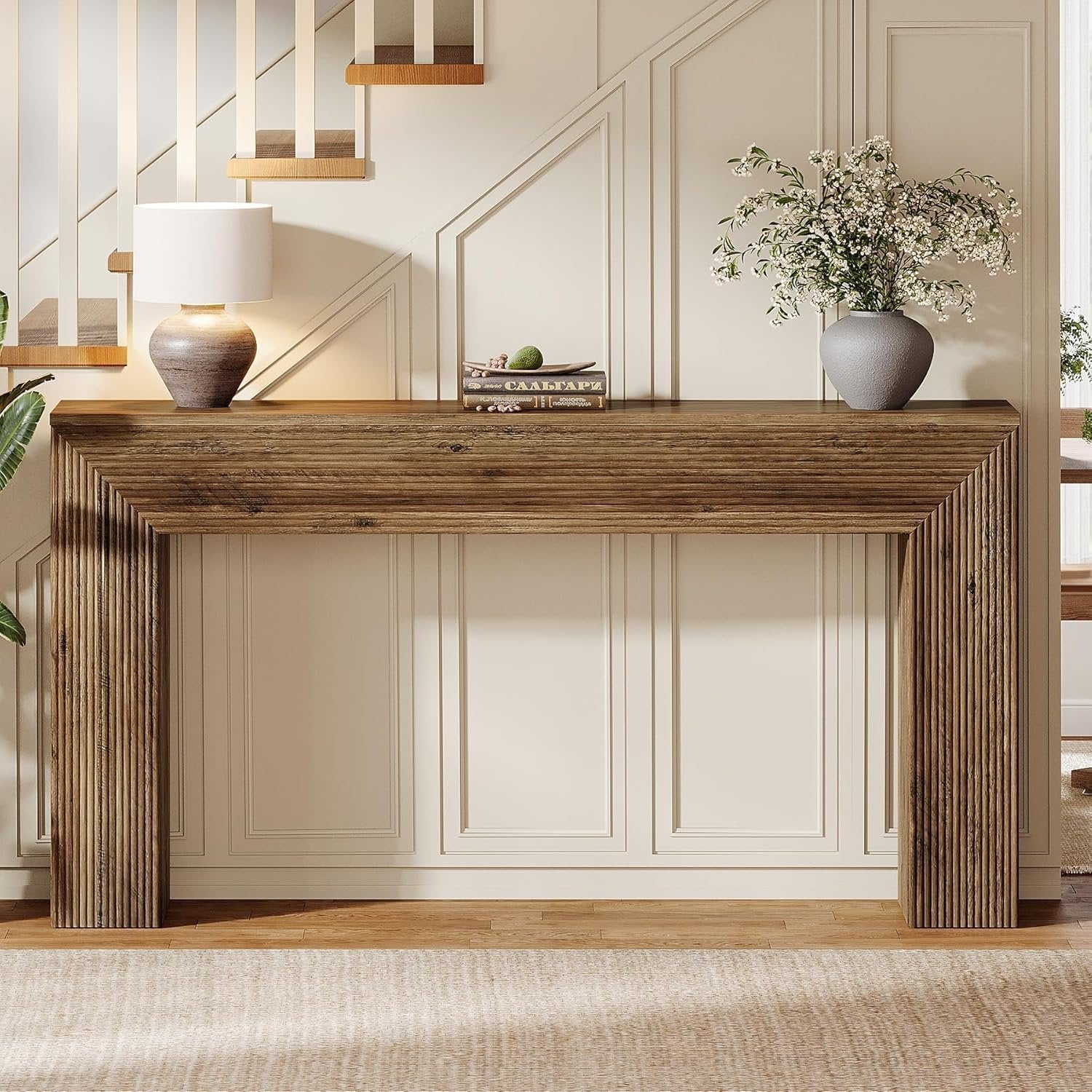 Tribesigns Consola de entrada de 160 cm con diseño acanalado, Mesa auxiliar de estilo industrial