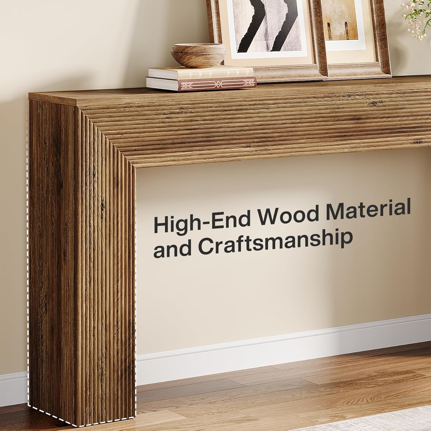 Tribesigns Consola de entrada de 160 cm con diseño acanalado, Mesa auxiliar de estilo industrial