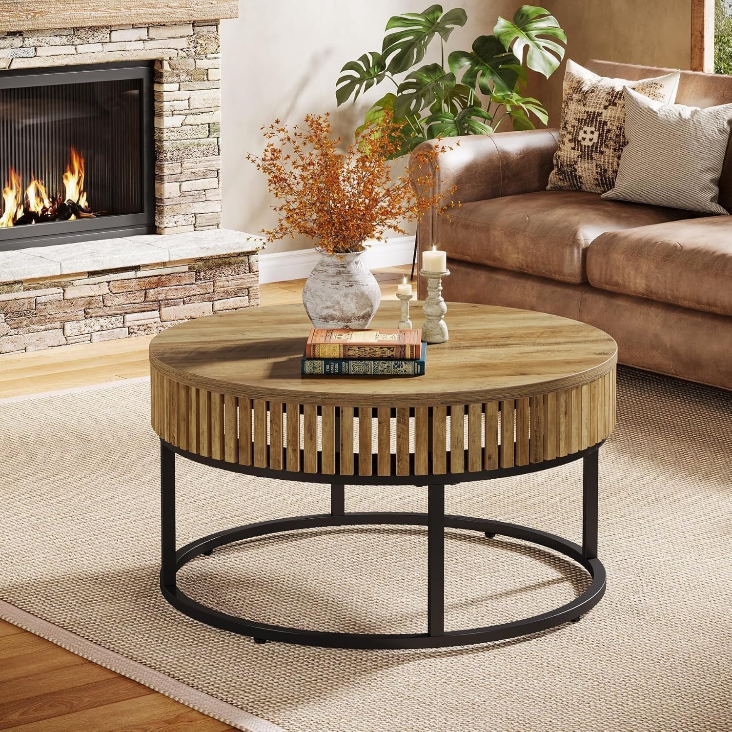 Tribesigns Mesa de Centro Redonda, 80cm Mesa de Centro Mesa Central Moderna de Madera