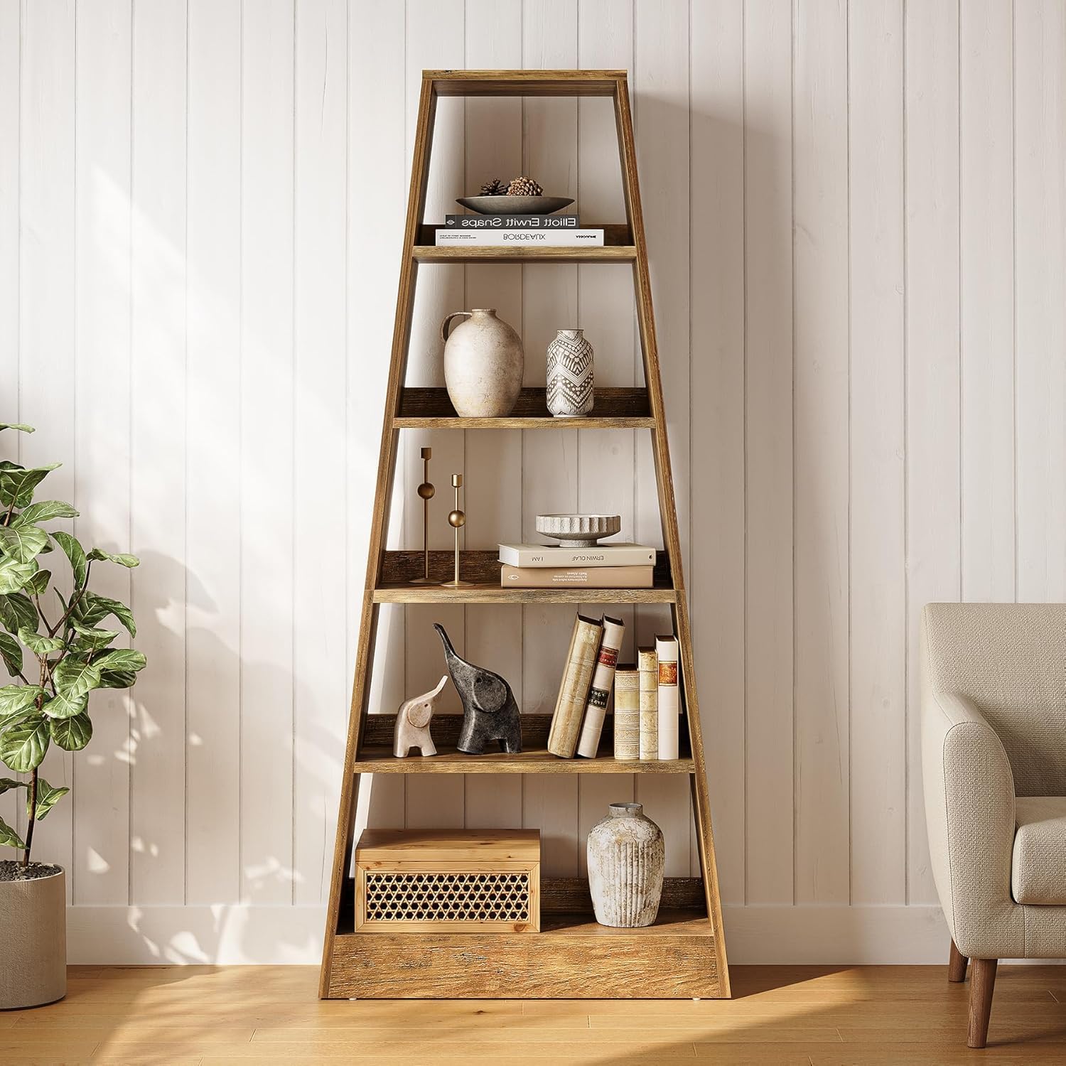 Tribesigns Librería de 6 niveles de madera con acabado cálido de madera Umbra para salón