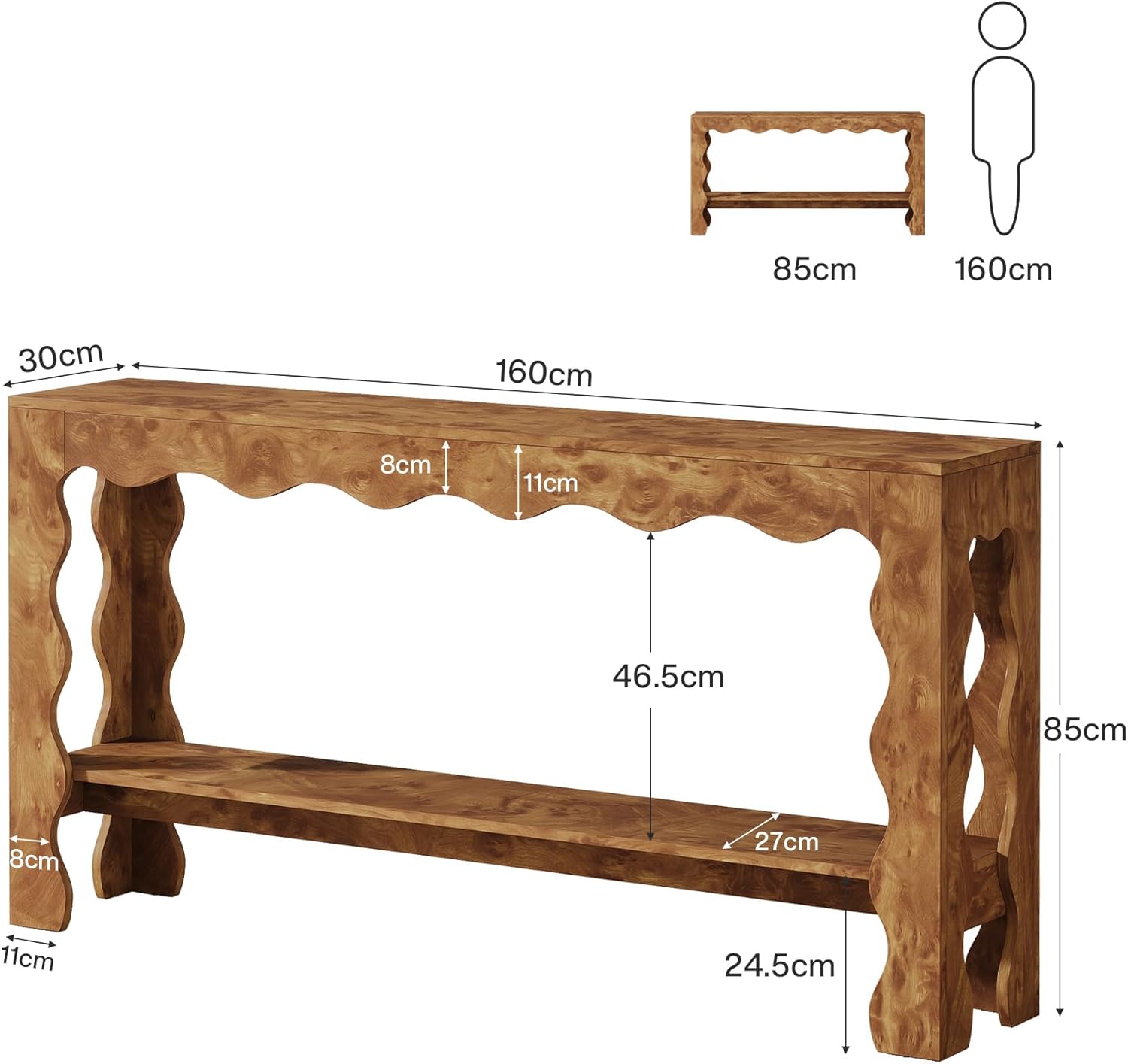 Tribesigns Mesa consola de 160 cm, Mesa de entrada estrecha de 2 niveles con patas festoneadas