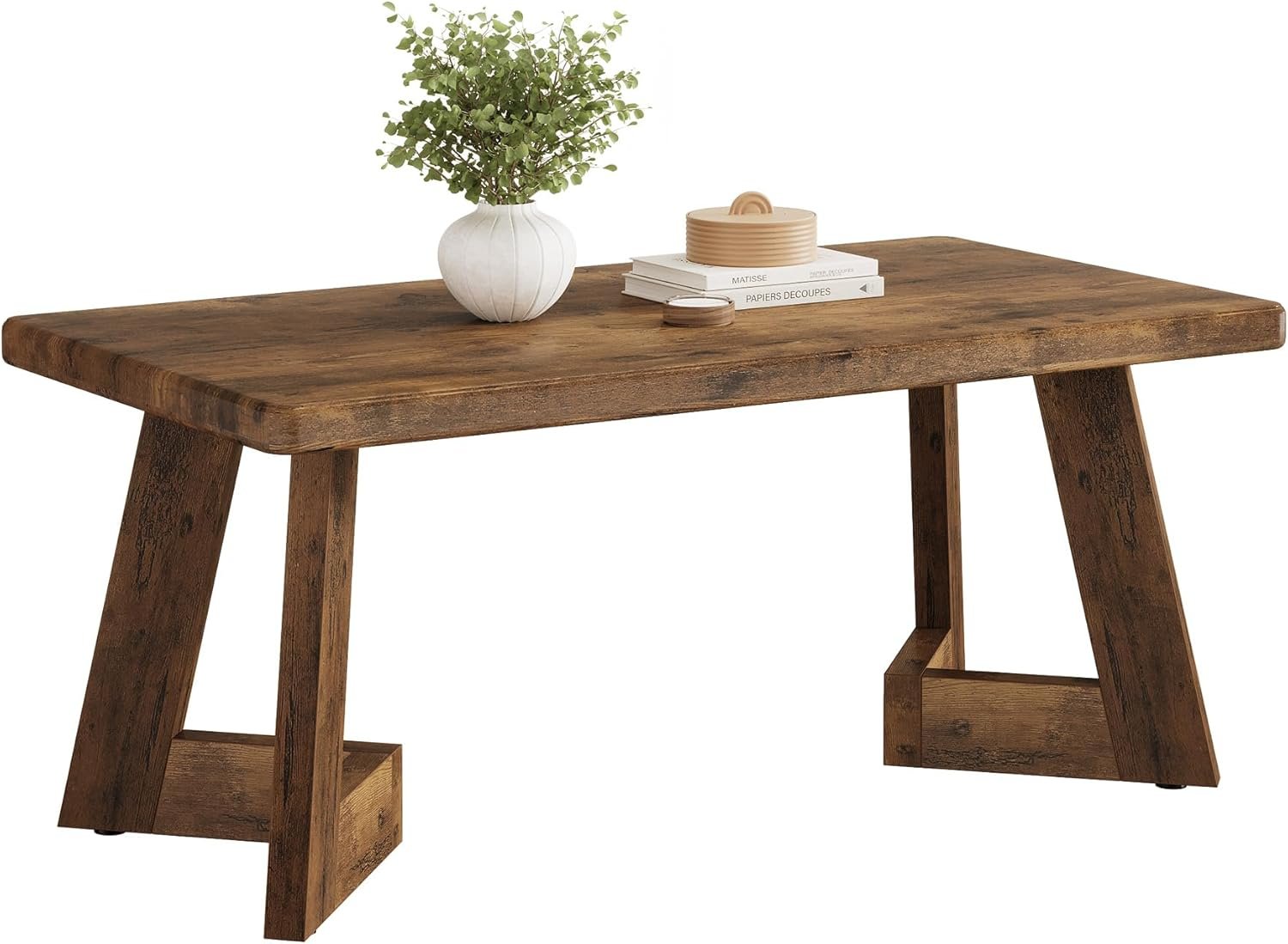 Tribesigns Mesa de salón de estilo rústico, Mesa de centro marrón con patas en forma de V