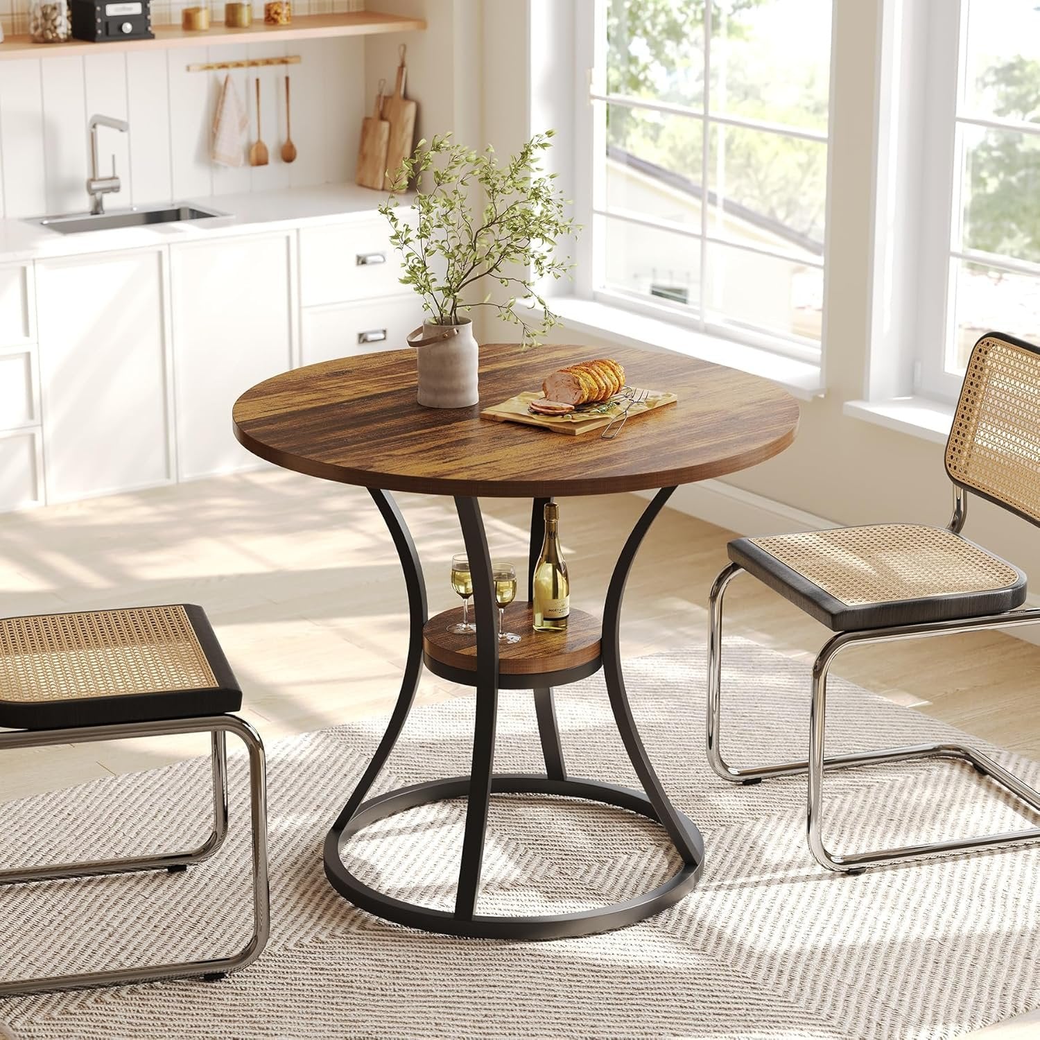 Tribesigns Mesa de comedor redonda, Cocina y salón de 80 cm para 2 a 4 personas