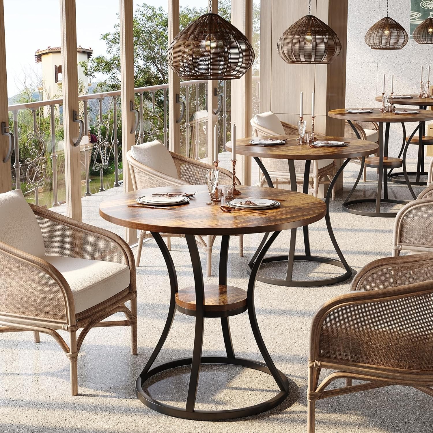 Tribesigns Mesa de comedor redonda, Cocina y salón de 80 cm para 2 a 4 personas