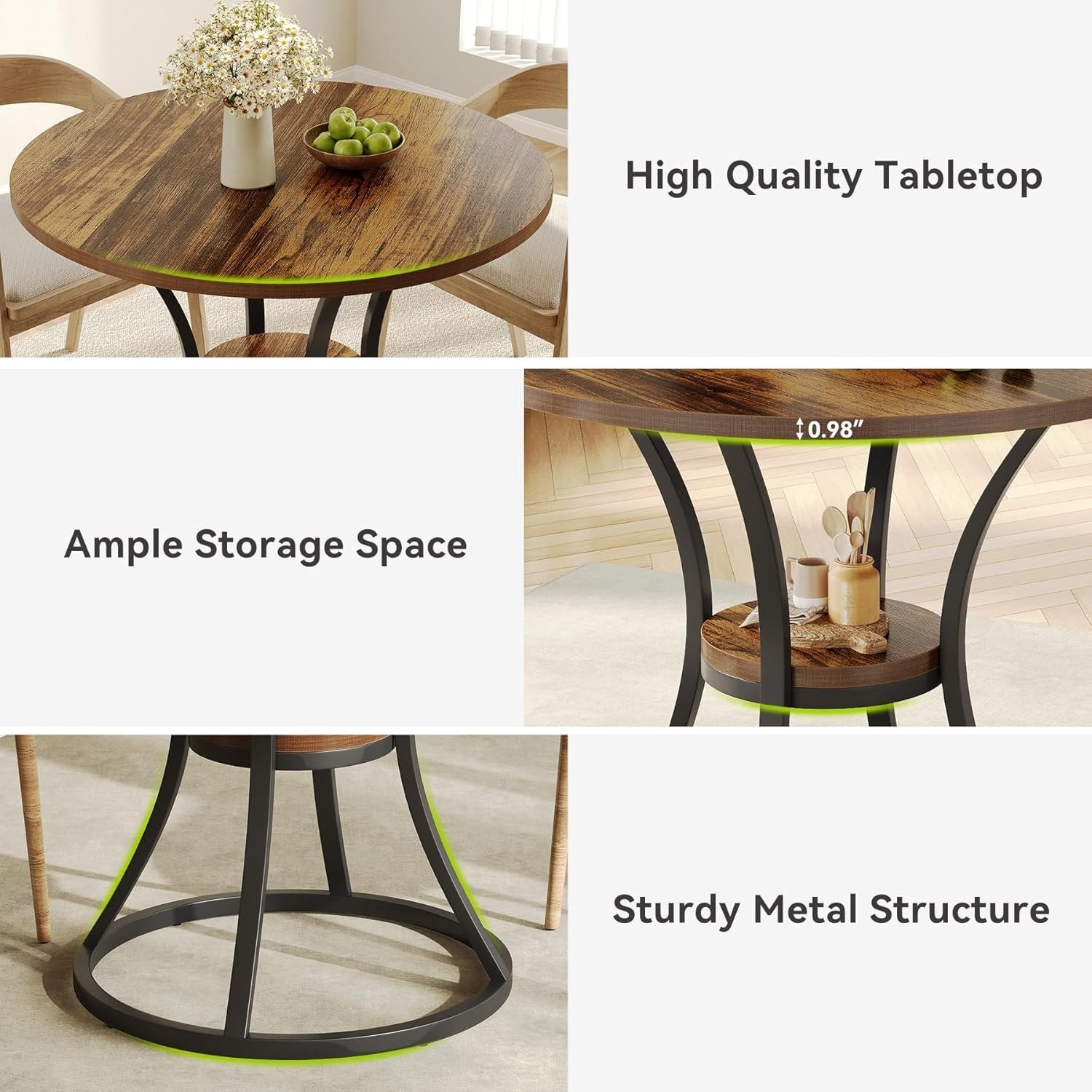 Tribesigns Mesa de comedor redonda, Cocina y salón de 80 cm para 2 a 4 personas