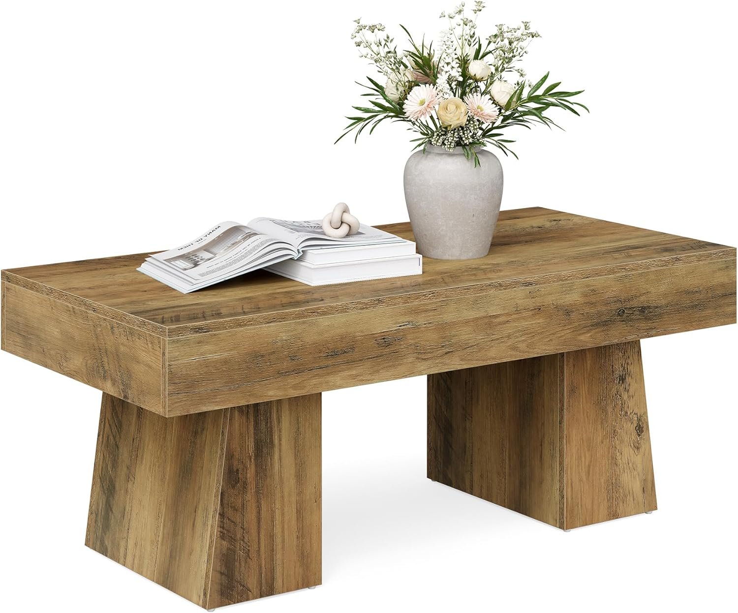 Tribesigns Mesa de centro Hofhaus de 120 cm, Mesa de estilo rústico con estructura robusta