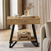 Tribesigns Mesa auxiliar de 60 cm con estante, Mesita de noche de madera natural para espacios pequeños 3