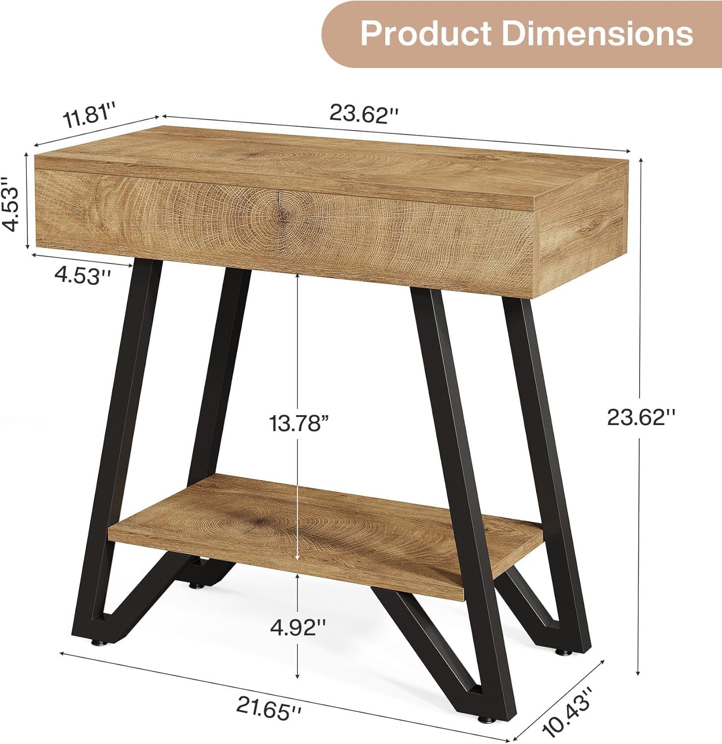 Tribesigns Mesa auxiliar de 60 cm con estante, Mesita de noche de madera natural para espacios pequeños